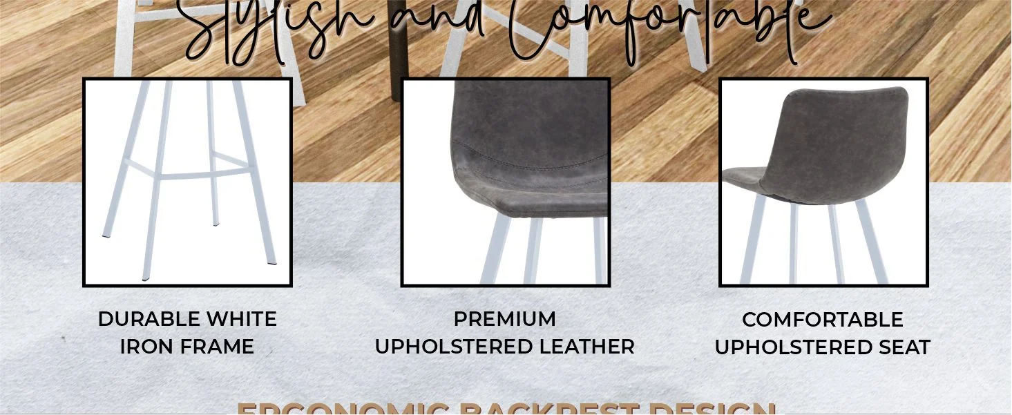 Elland - Bar stool - Grey- White Base