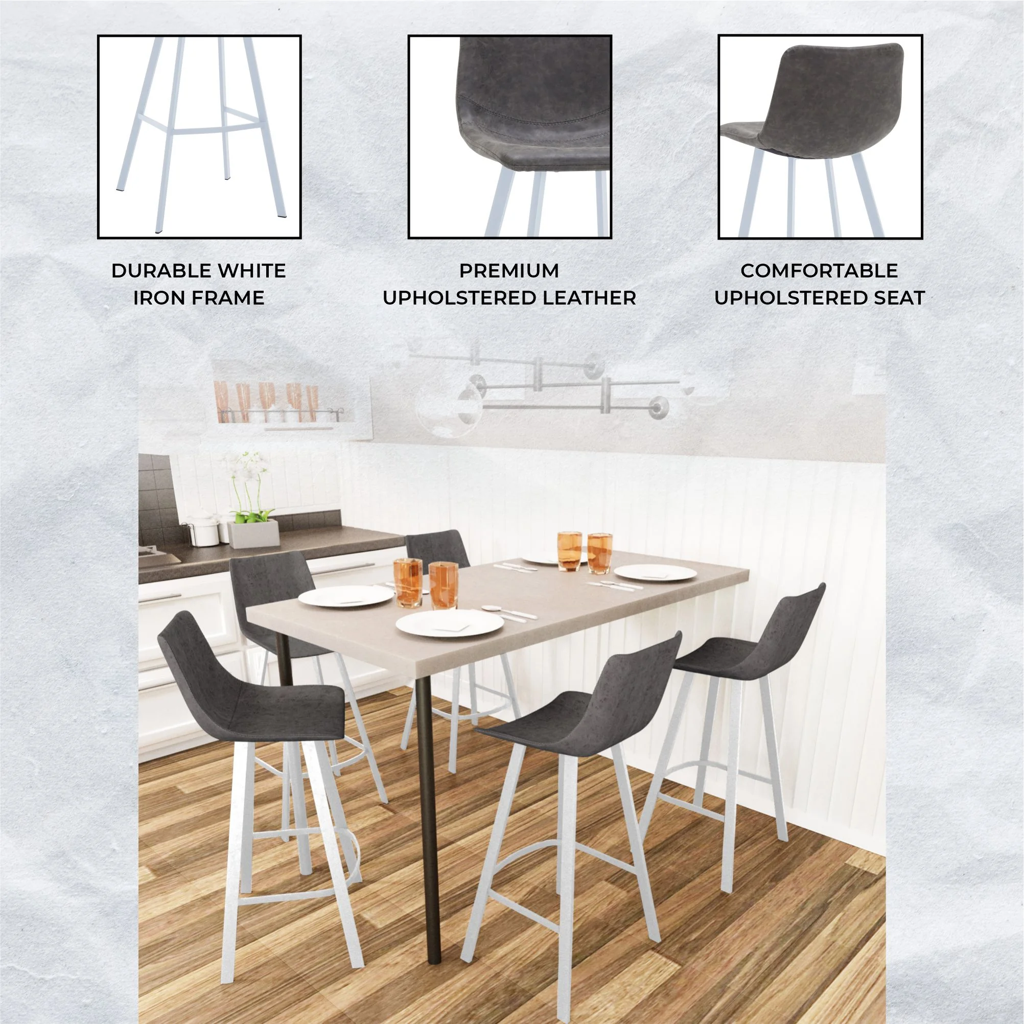 Elland - Bar stool - Grey- White Base Set of 2