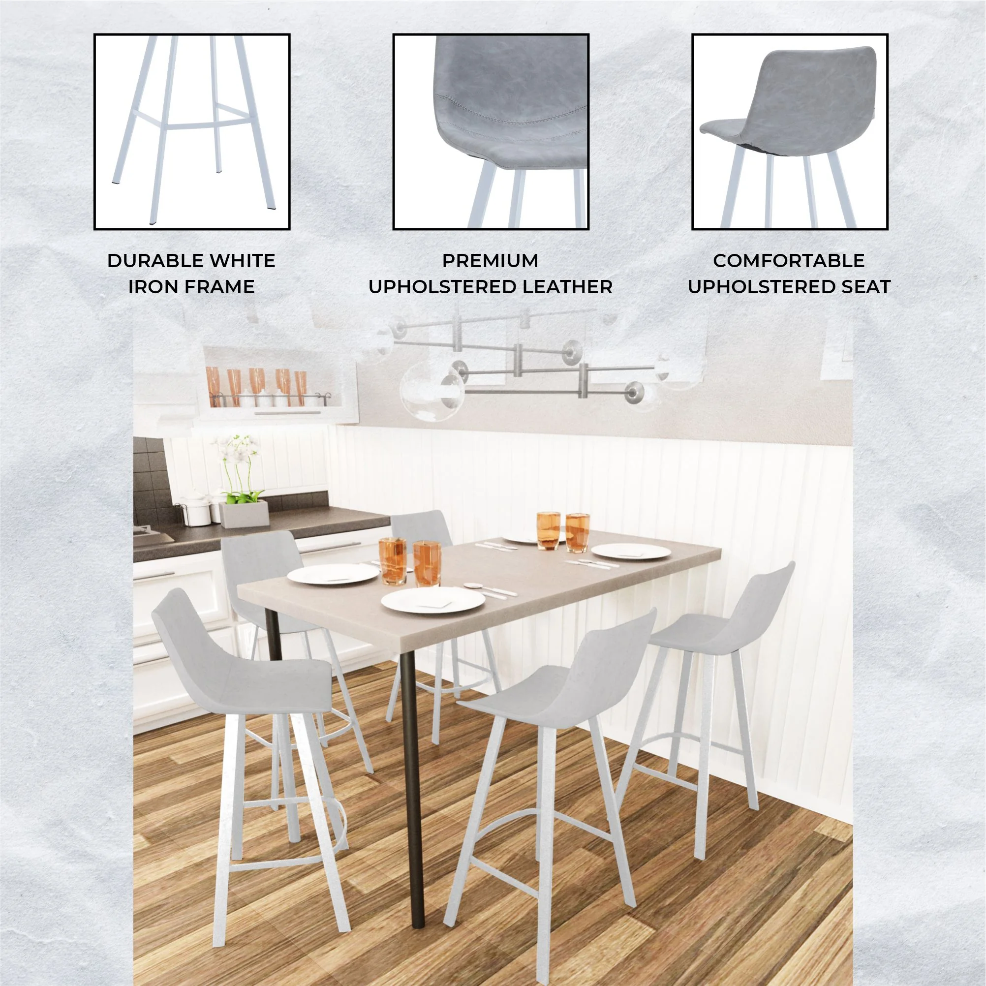 Elland - Bar stool -Light Grey- White Base