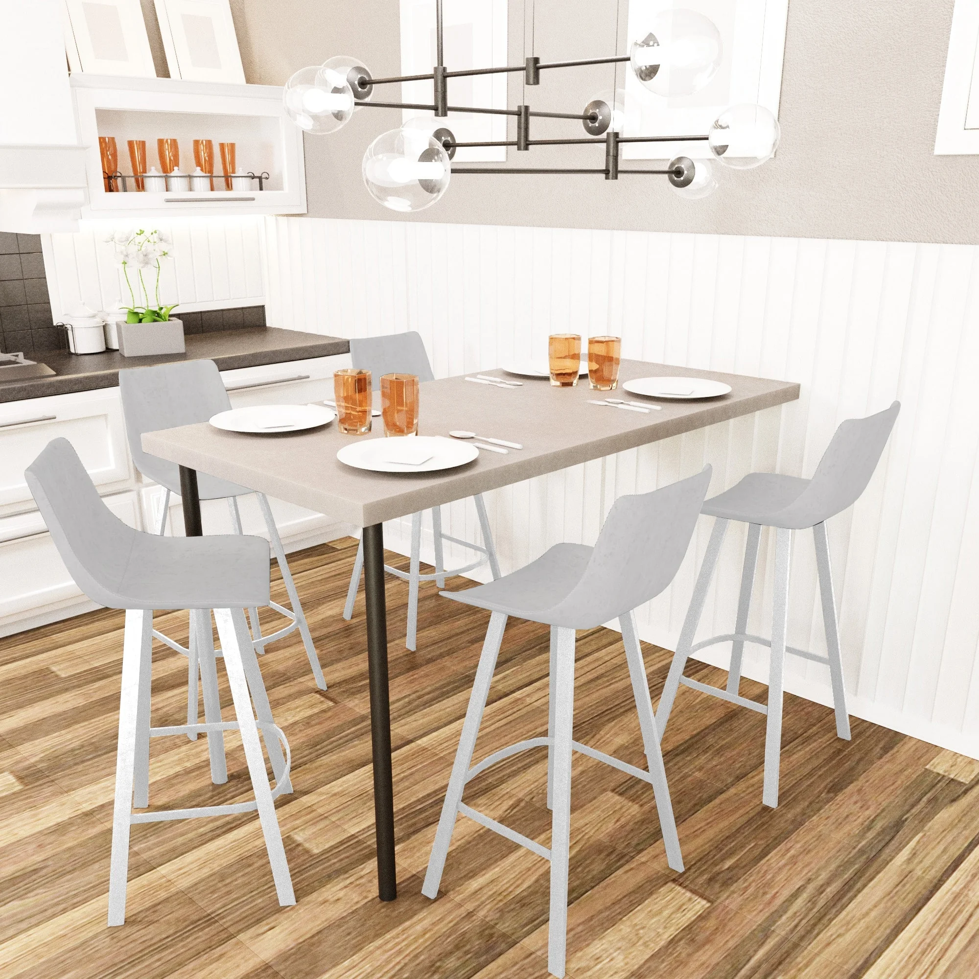 Elland - Bar stool -Light Grey- White Base Set of 2