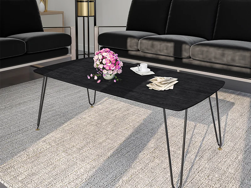 Elmwood Modern Wood Top Coffee Table With Iron Base