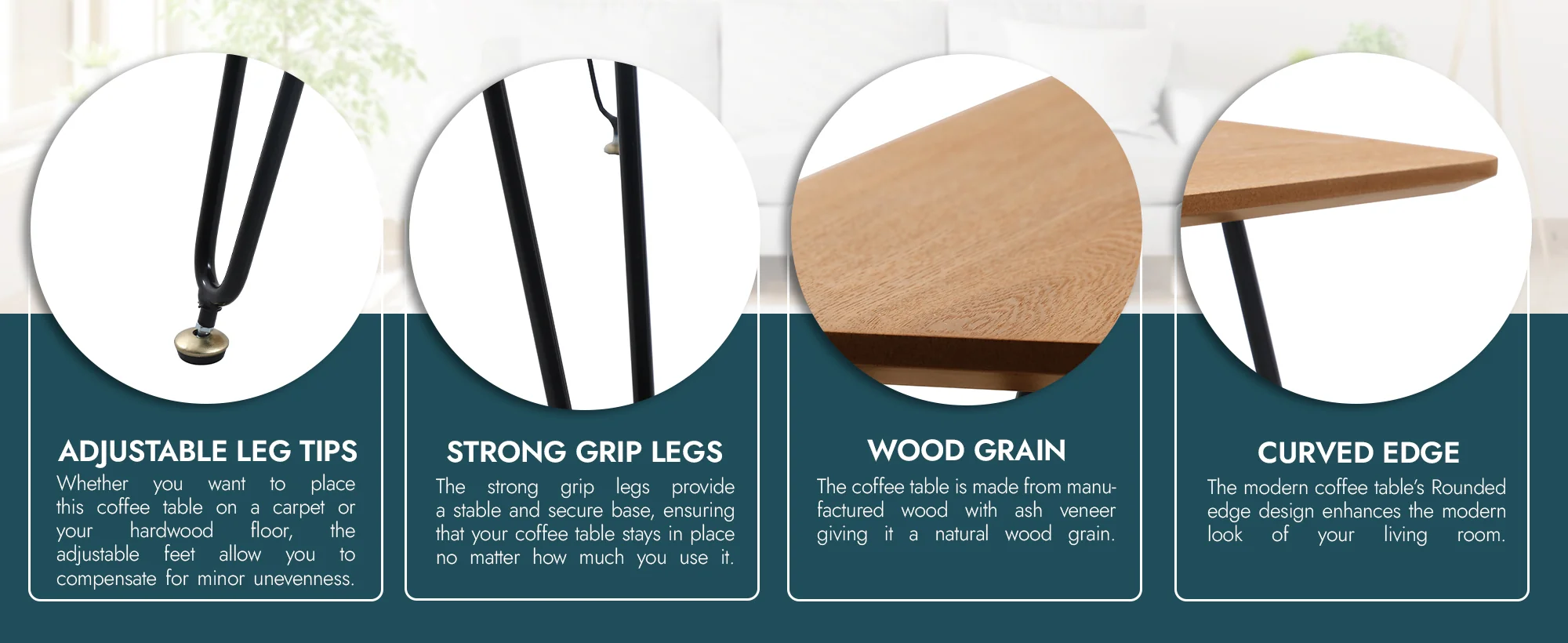 Elmwood Modern Wood Top Coffee Table With Iron Base