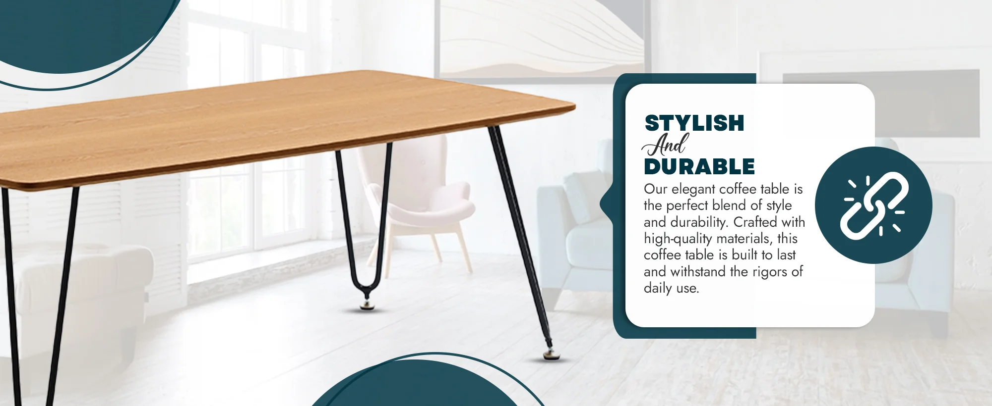 Elmwood Modern Wood Top Coffee Table With Iron Base