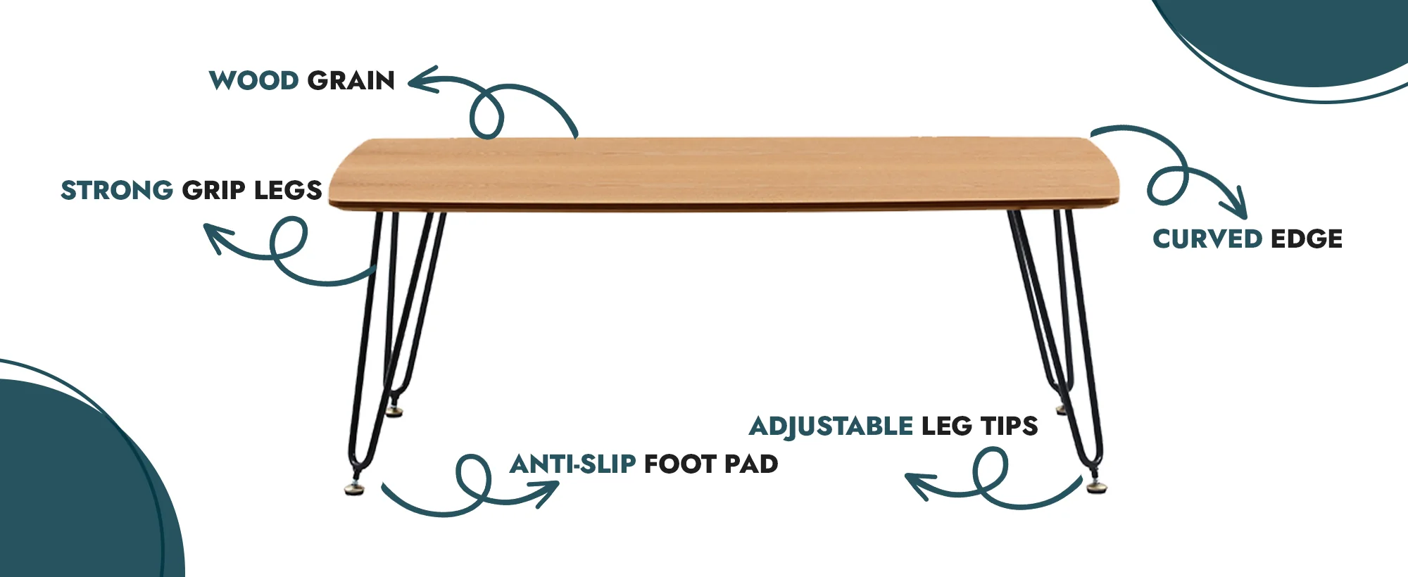 Elmwood Modern Wood Top Coffee Table With Iron Base