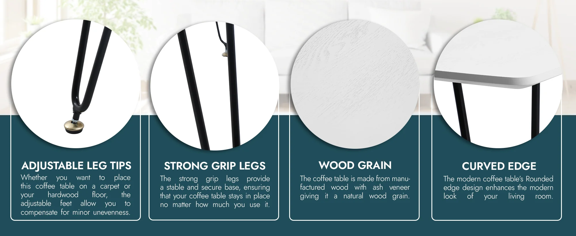 Elmwood Modern Wood Top Coffee Table With Iron Base