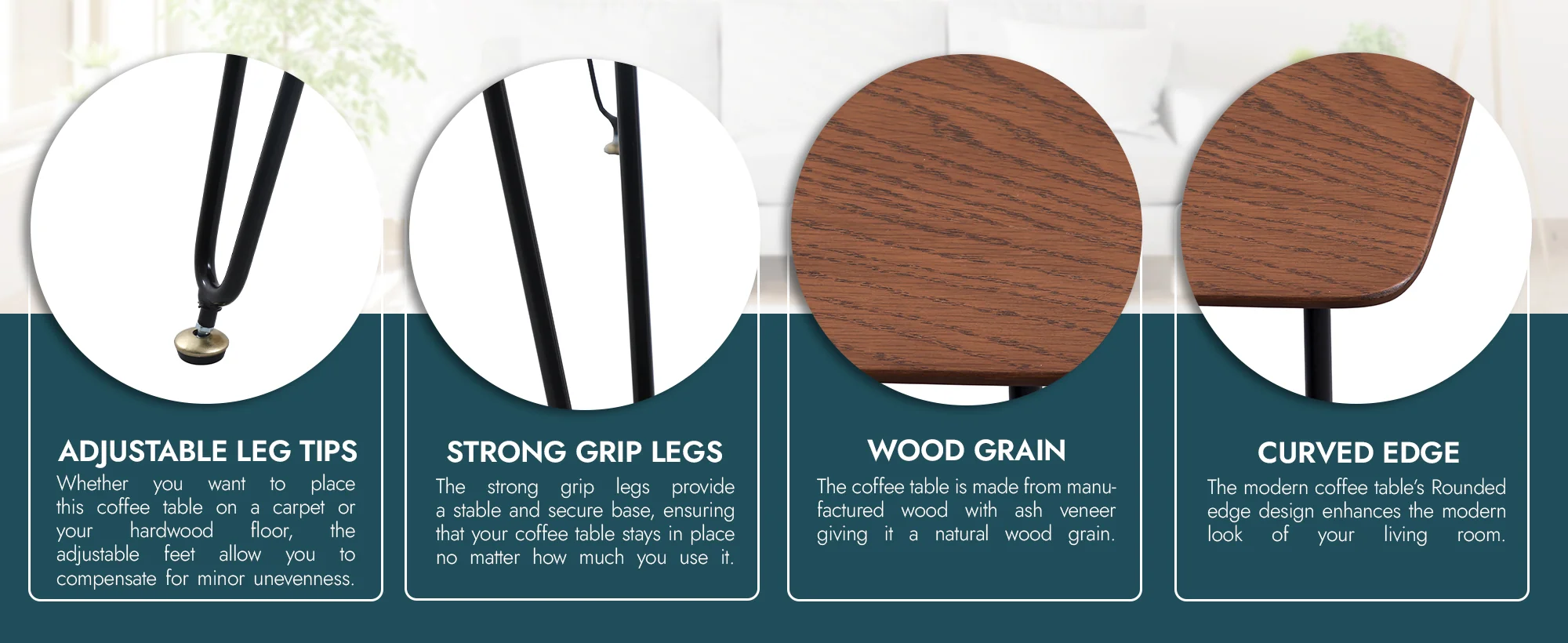 Elmwood Modern Wood Top Coffee Table With Iron Base