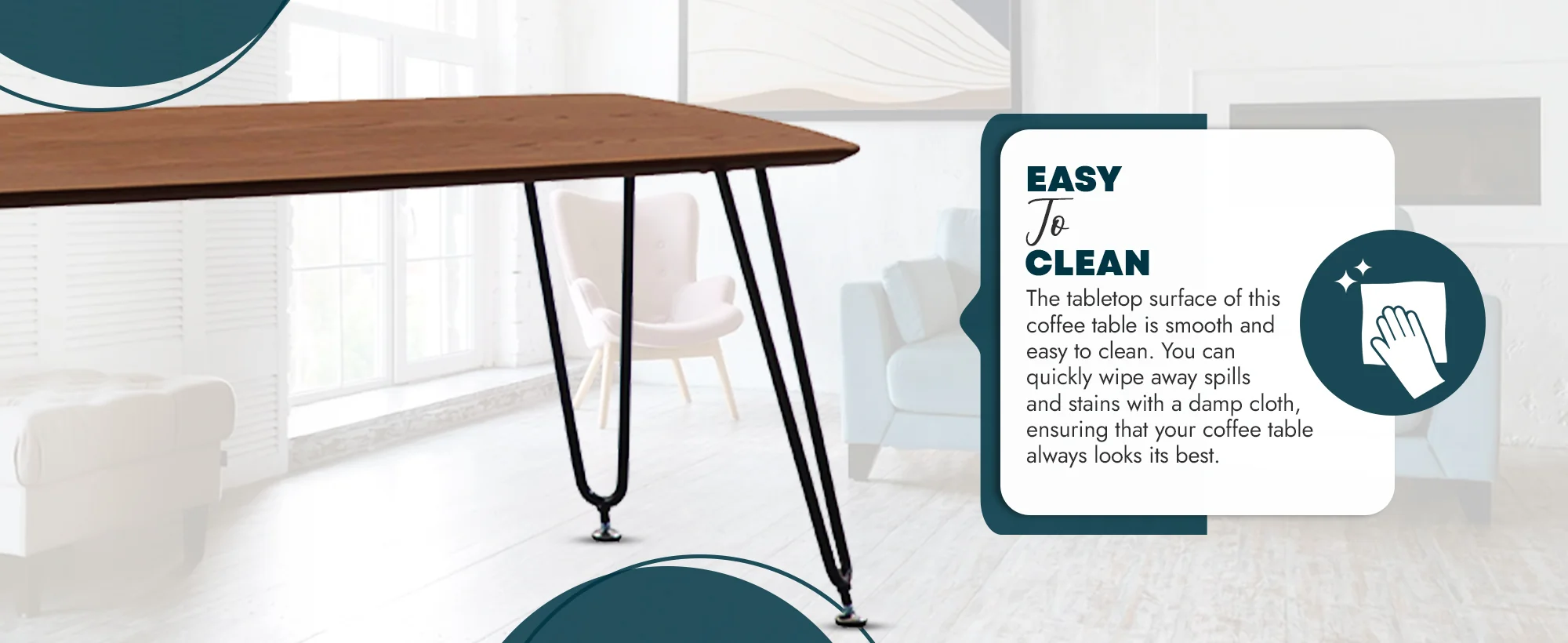 Elmwood Modern Wood Top Coffee Table With Iron Base