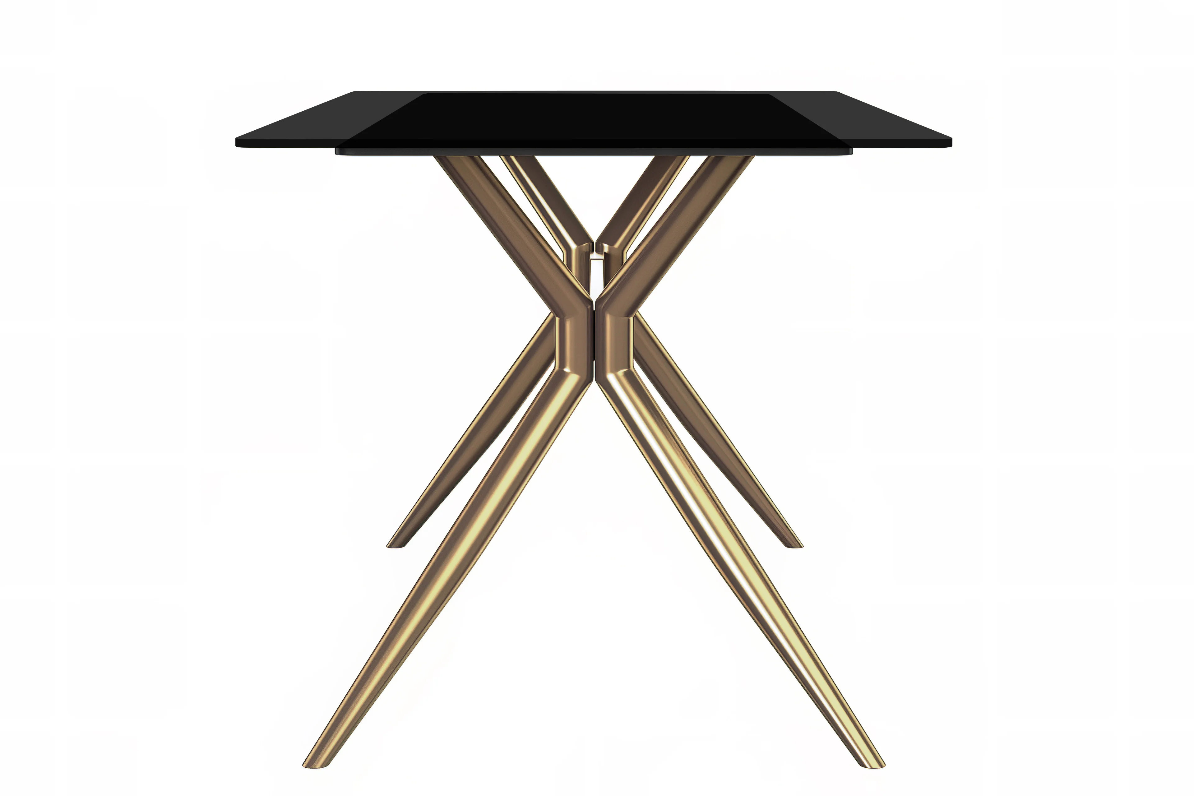 Elega Series Gold Stainless Steel Dining Table 55" With Black Glass Top