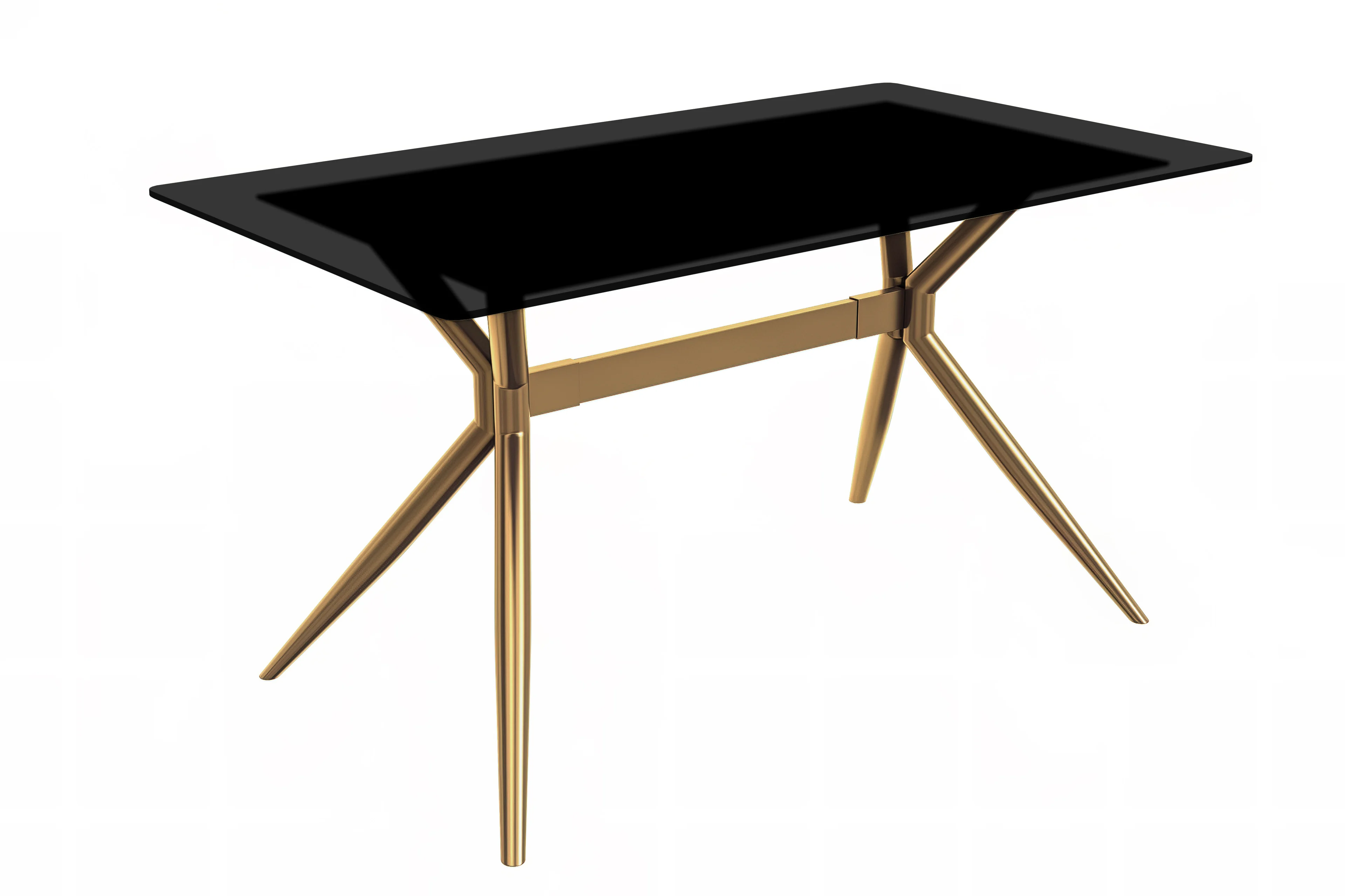 Elega Series Gold Stainless Steel Dining Table 55" With Black Glass Top