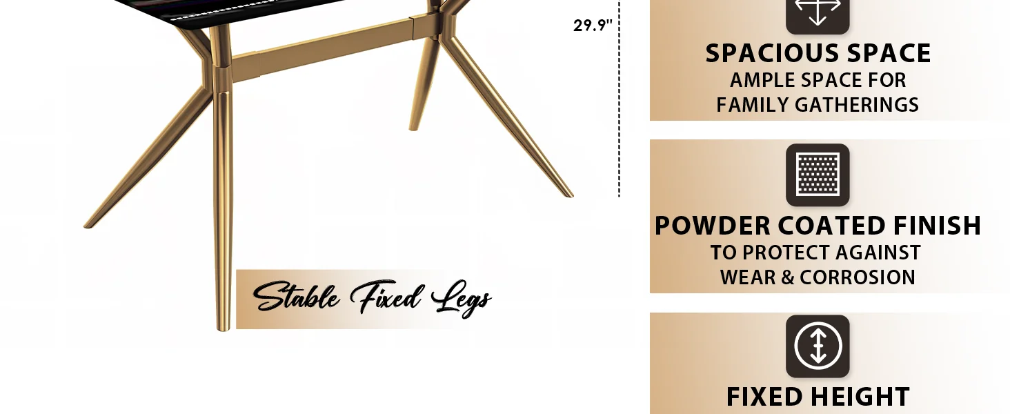 Elega Series Gold Stainless Steel Dining Table 55" With Black/Gold Sintered Stone Top