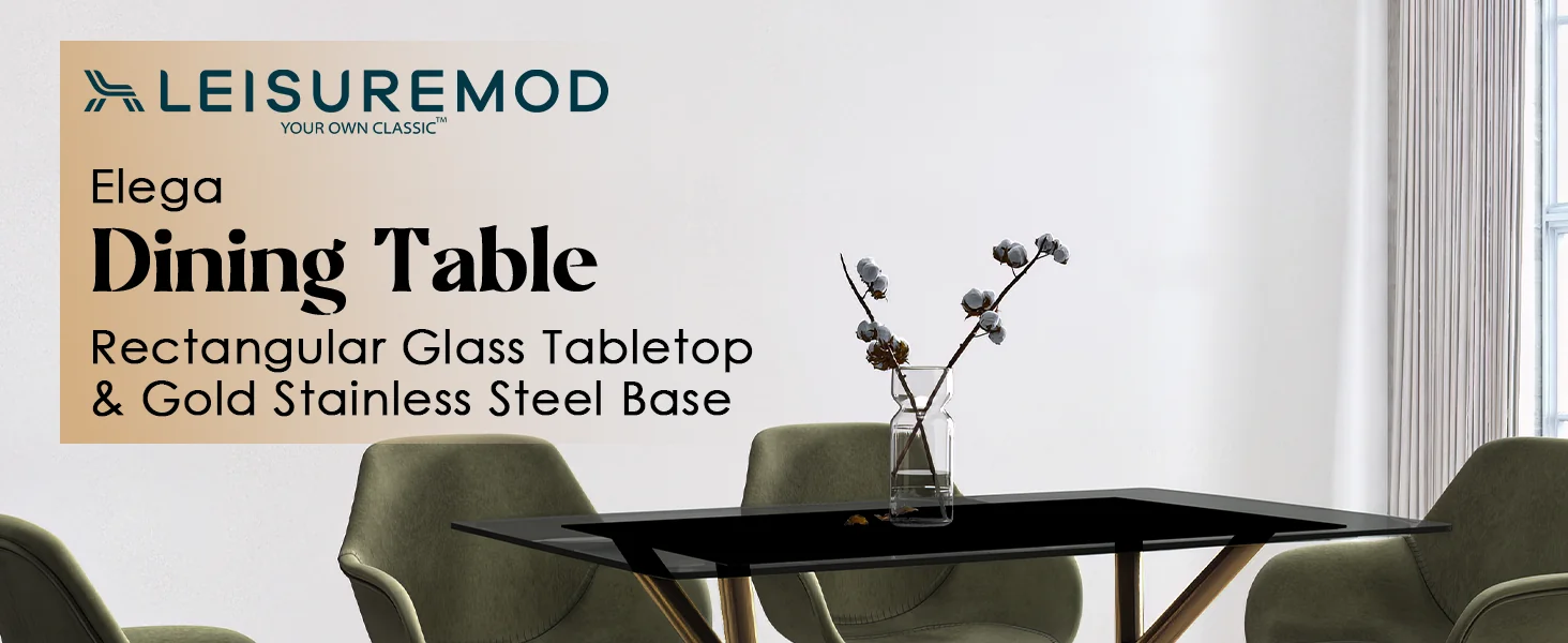 Elega Series Gold Stainless Steel Dining Table 55" With Clear Glass Top