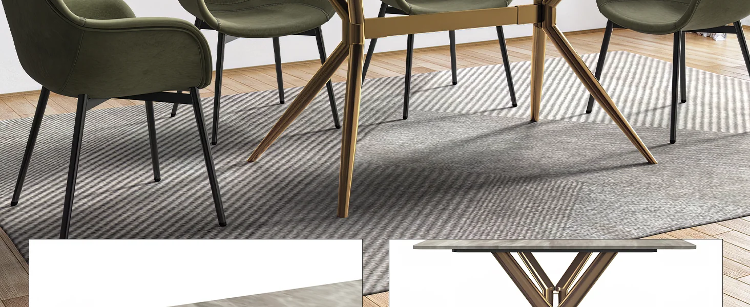 Elega Series Gold Stainless Steel Dining Table 55" With Deep Grey Sintered Stone Top