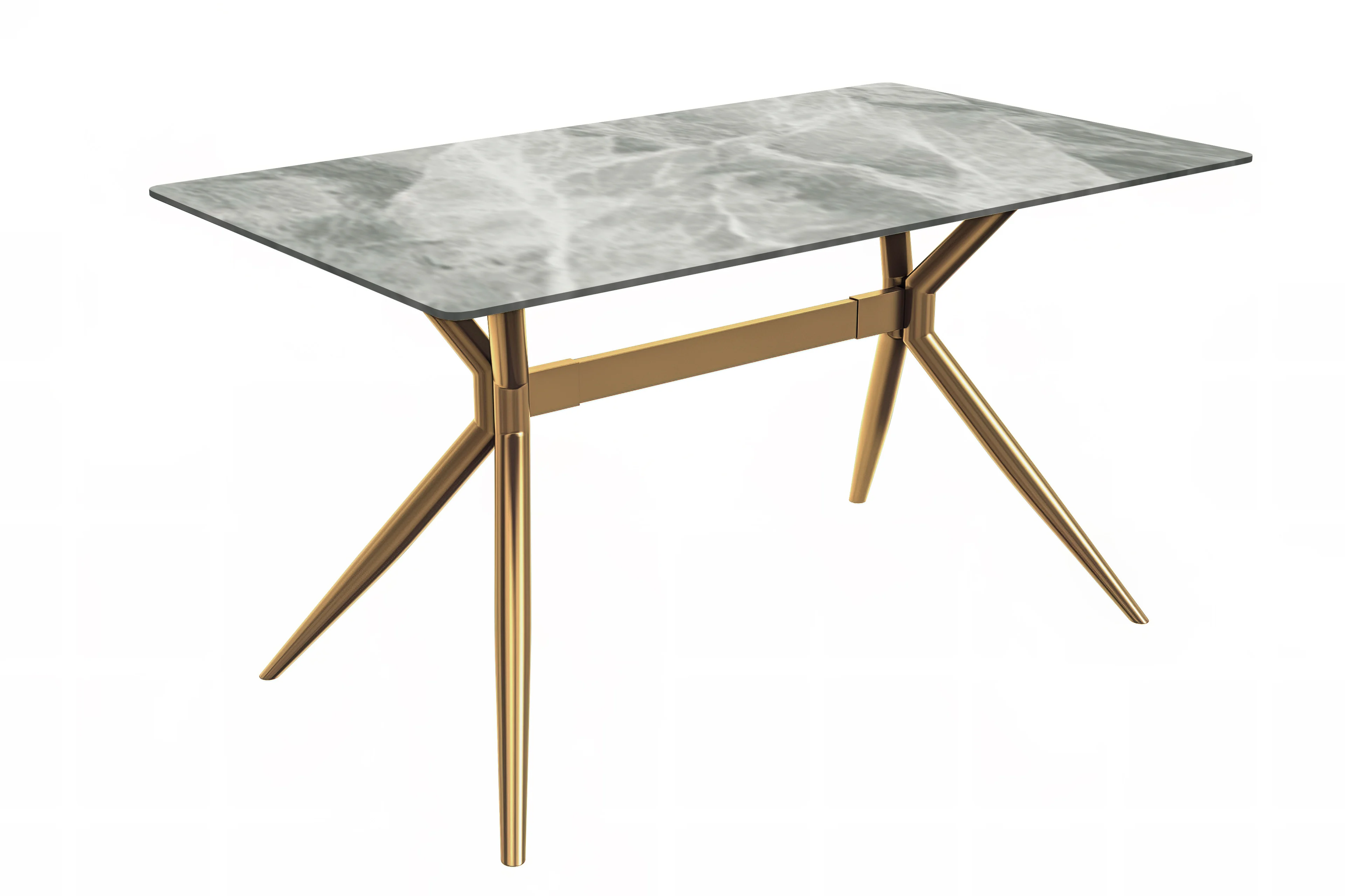 Elega Series Gold Stainless Steel Dining Table 55" With Light Grey Sintered Stone Top