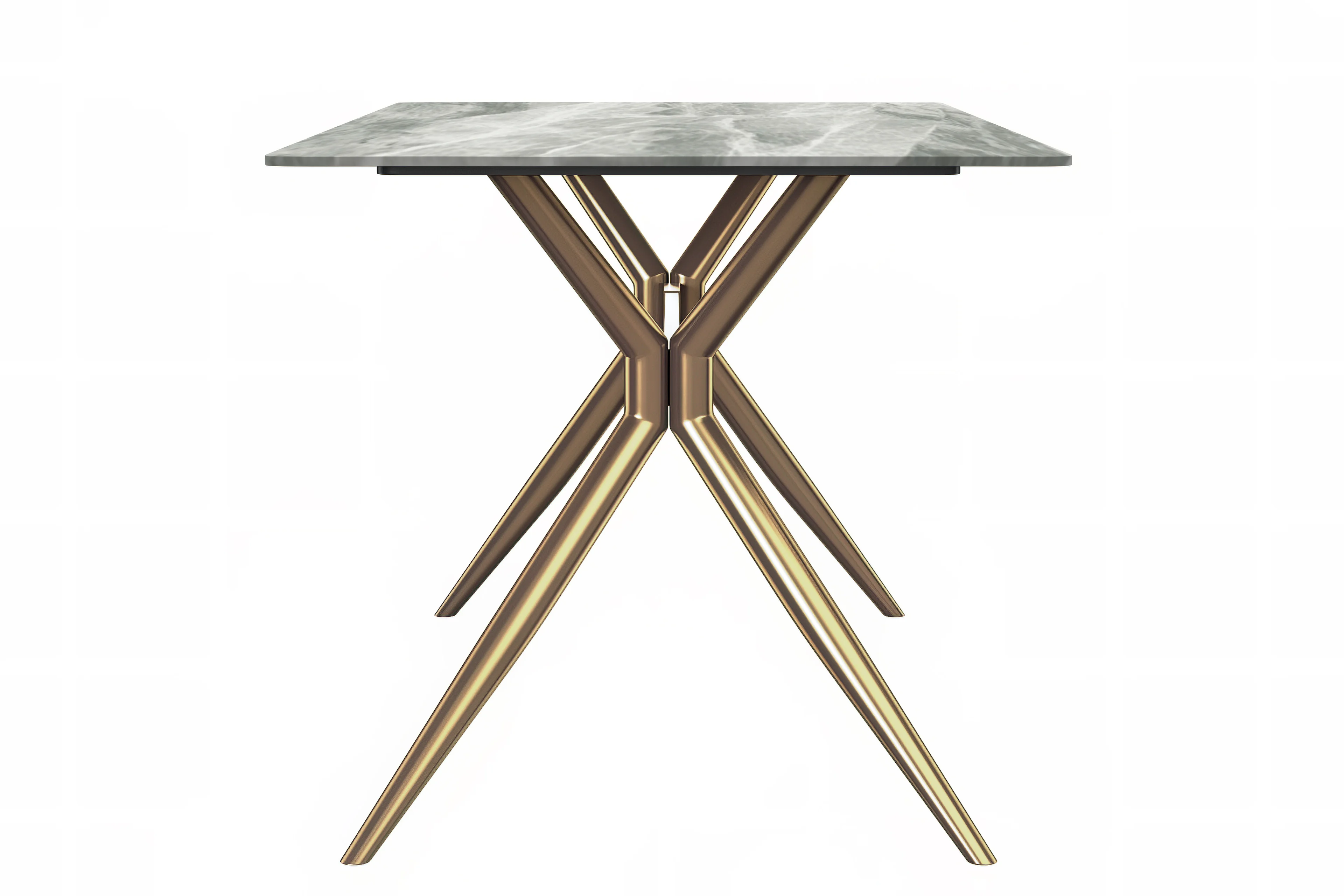 Elega Series Gold Stainless Steel Dining Table 55" With Light Grey Sintered Stone Top