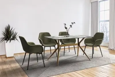 Elega Series Gold Stainless Steel Dining Table 55" With Light Grey Sintered Stone Top