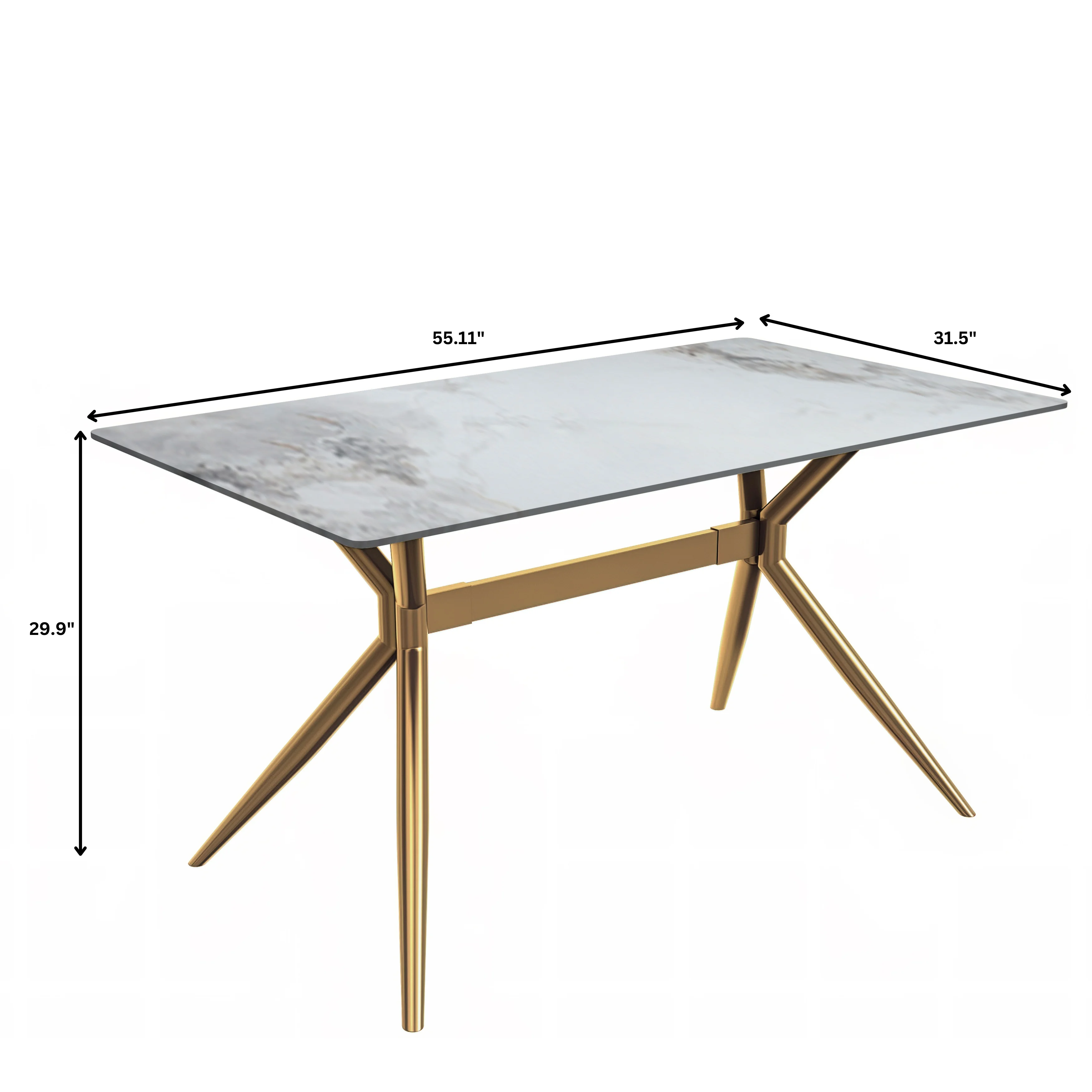 Elega Series Gold Stainless Steel Dining Table 55" With Medium Grey Sintered Stone Top