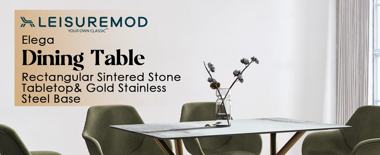 Elega Series Gold Stainless Steel Dining Table 55" With Medium Grey Sintered Stone Top