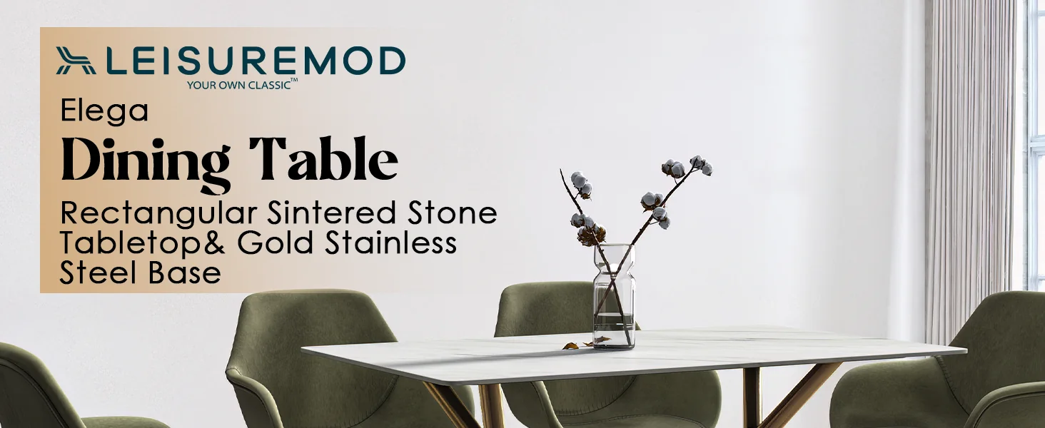 Elega Series Gold Stainless Steel Dining Table 55" With White Sintered Stone Top