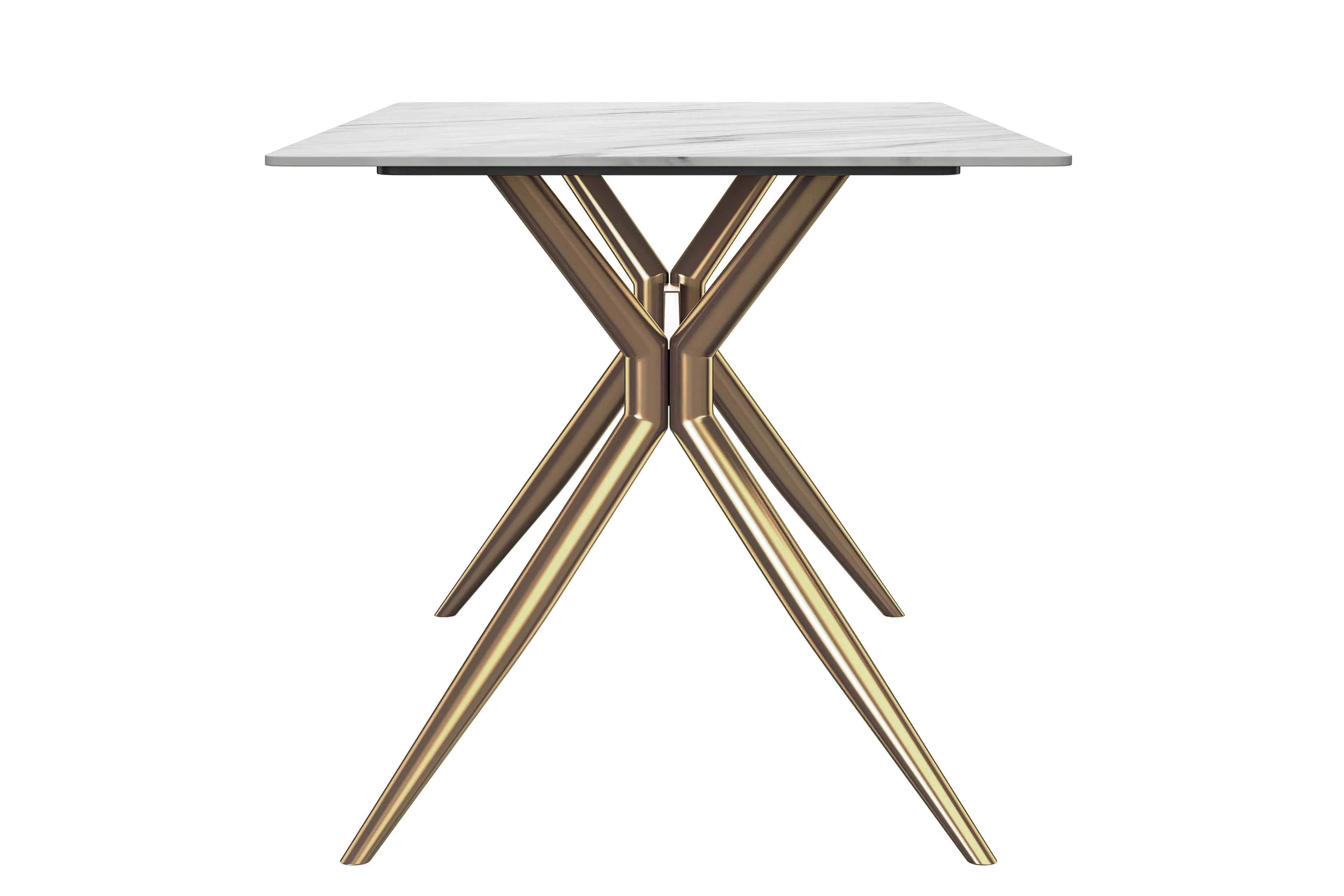 Elega Series Gold Stainless Steel Dining Table 55" With White Sintered Stone Top