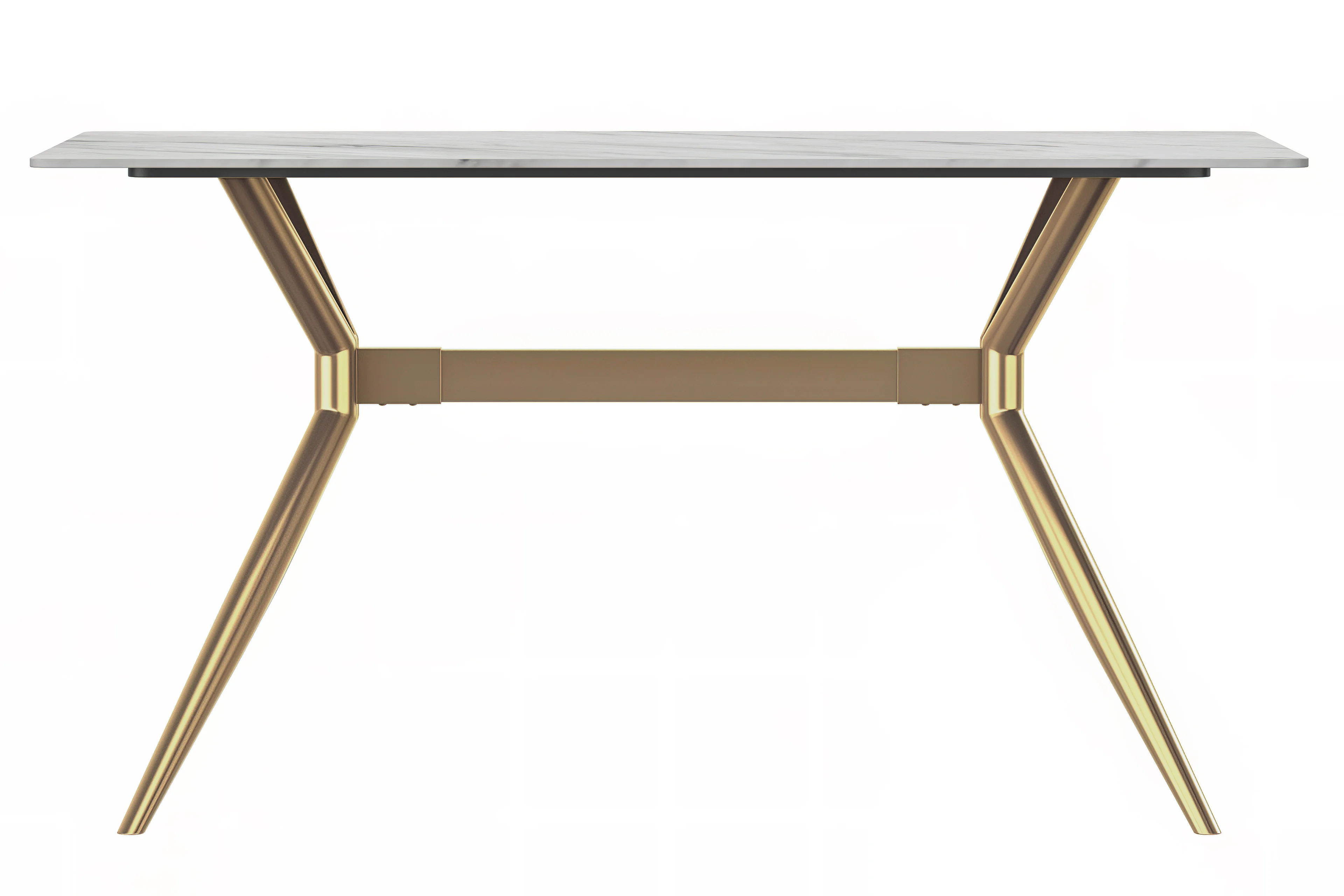 Elega Series Gold Stainless Steel Dining Table 55" With White Sintered Stone Top