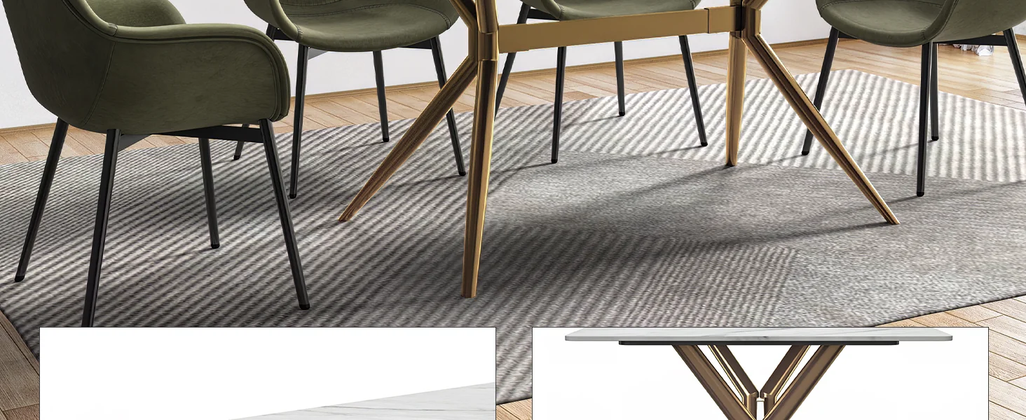 Elega Series Gold Stainless Steel Dining Table 55" With White Sintered Stone Top