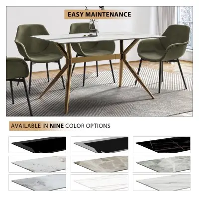 Elega Series Gold Stainless Steel Dining Table 55" With White Sintered Stone Top