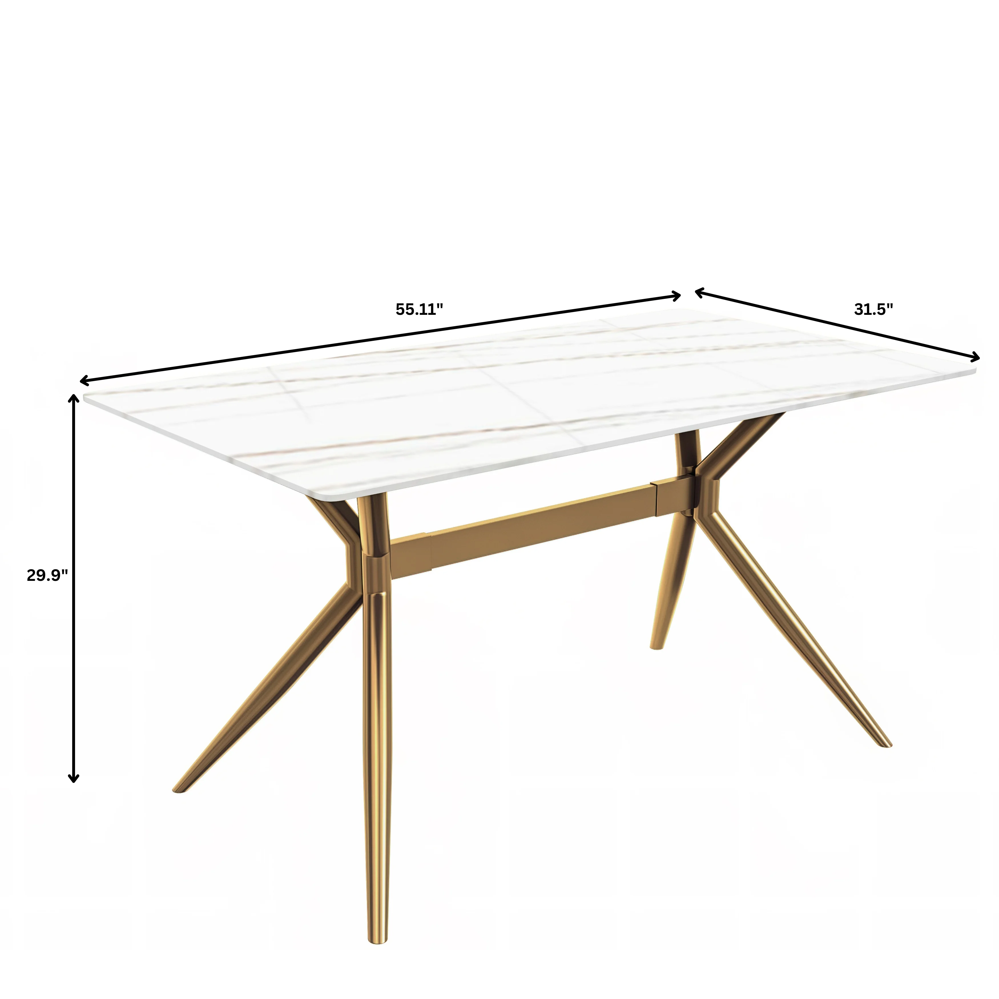 Elega Series Gold Stainless Steel Dining Table 55" With White/Gold Sintered Stone Top