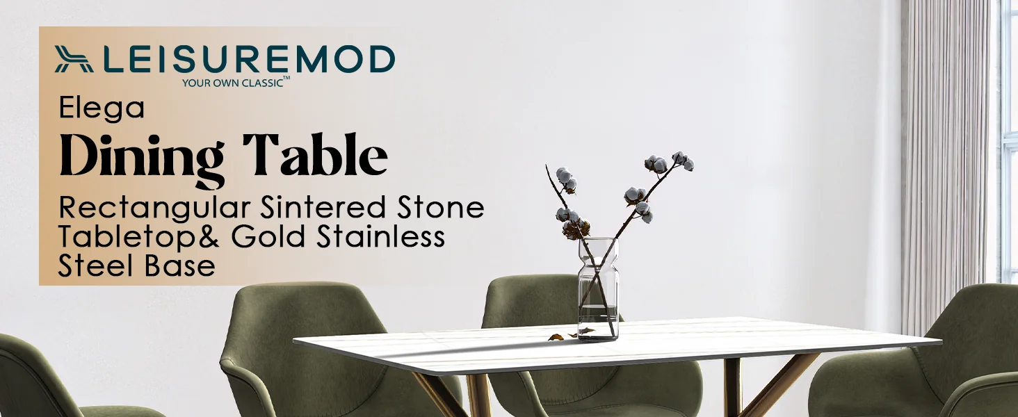 Elega Series Gold Stainless Steel Dining Table 55" With White/Gold Sintered Stone Top