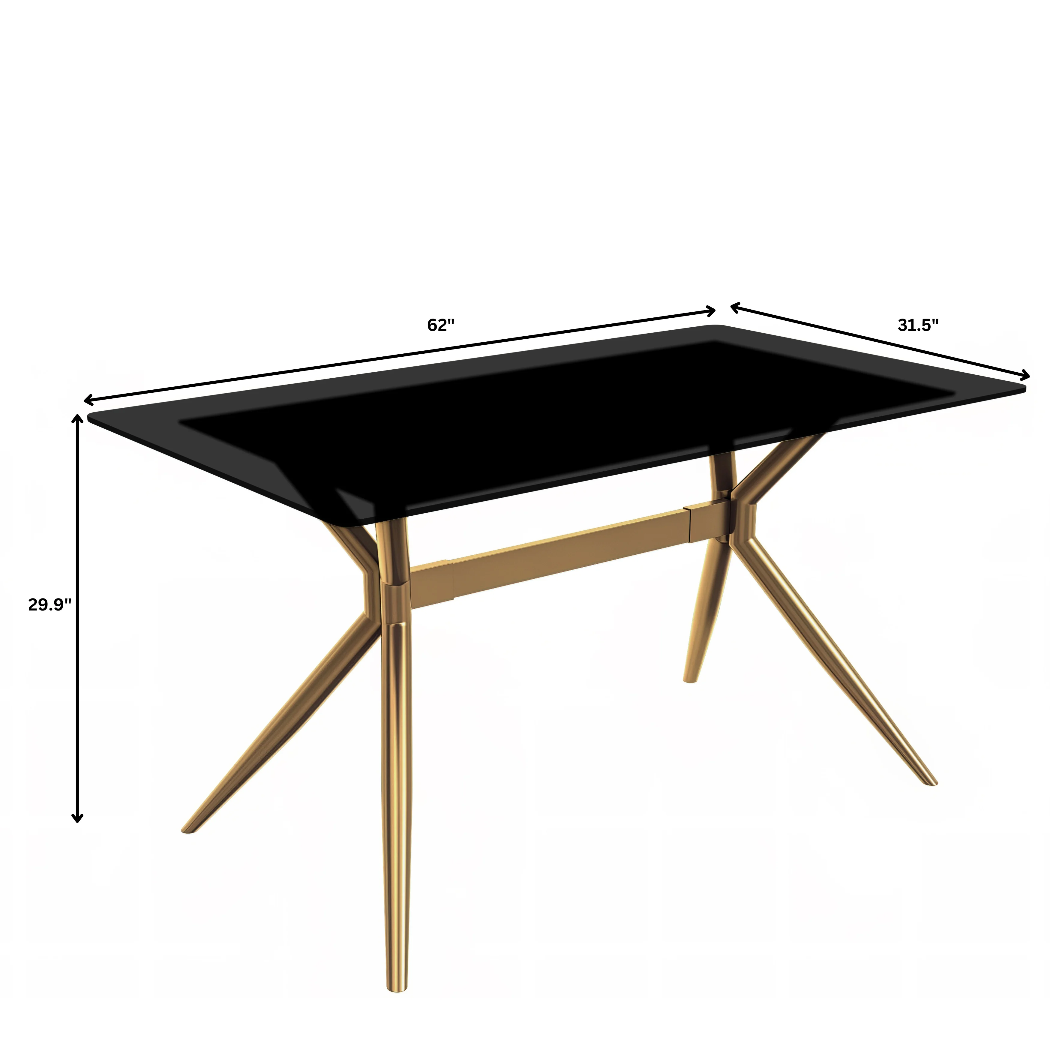 Elega Series Gold Stainless Steel Dining Table 62" With Black Glass Top