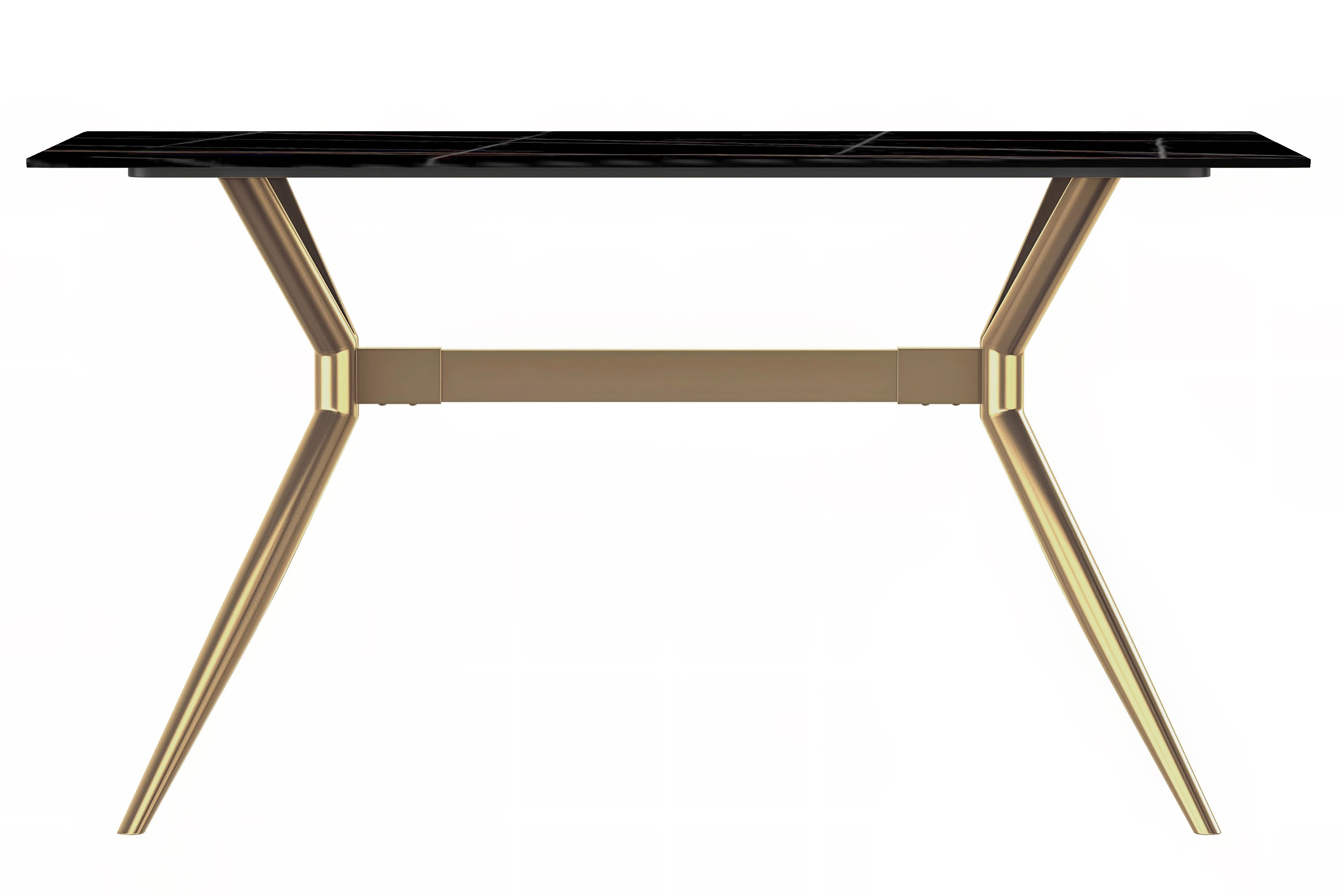 Elega Series Gold Stainless Steel Dining Table 62" With Black/Gold Sintered Stone Top