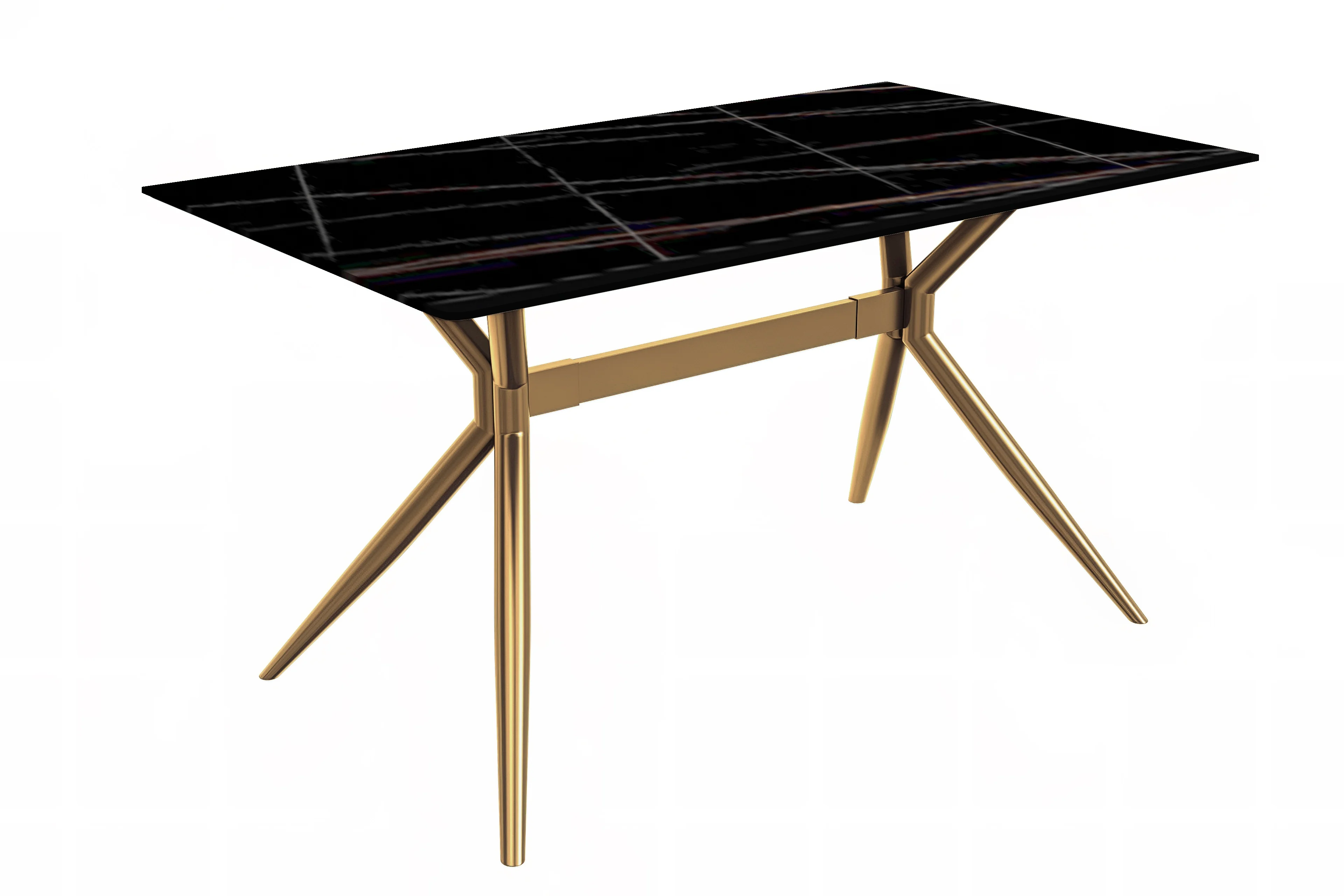 Elega Series Gold Stainless Steel Dining Table 62" With Black/Gold Sintered Stone Top