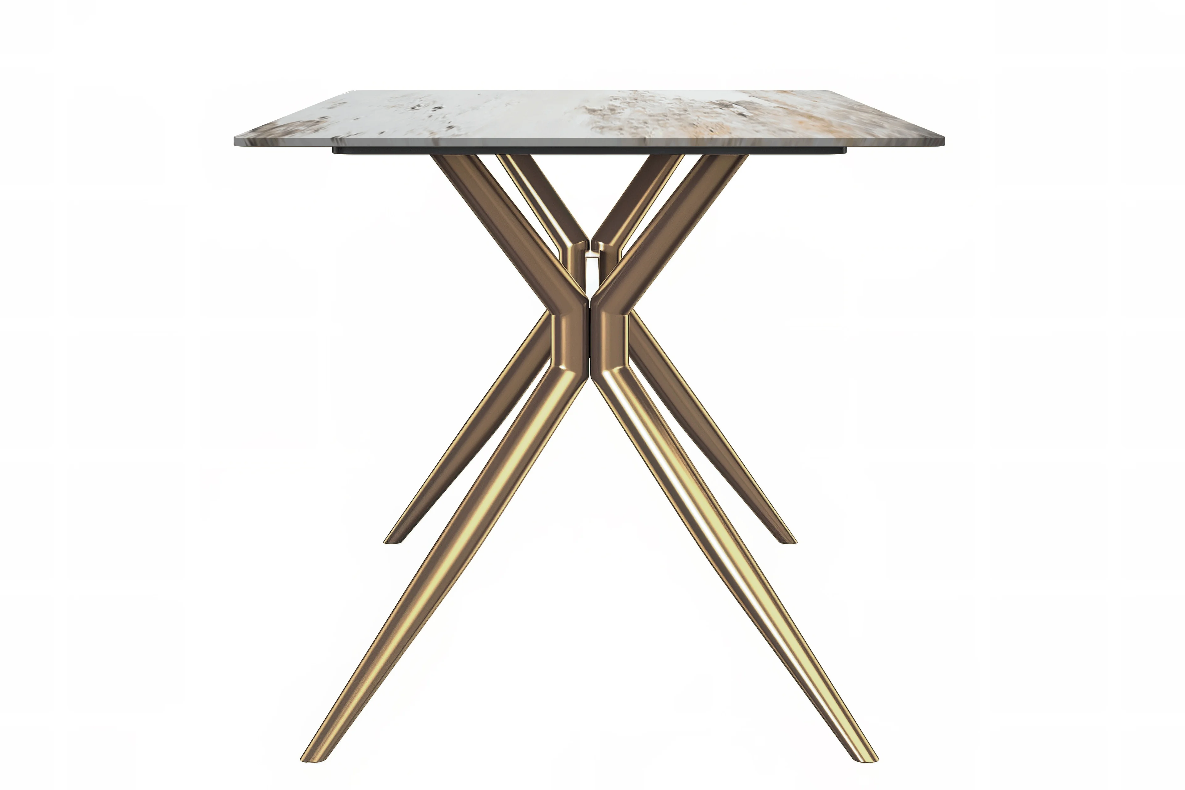 Elega Series Gold Stainless Steel Dining Table 62" With White Grey Sintered Stone Top