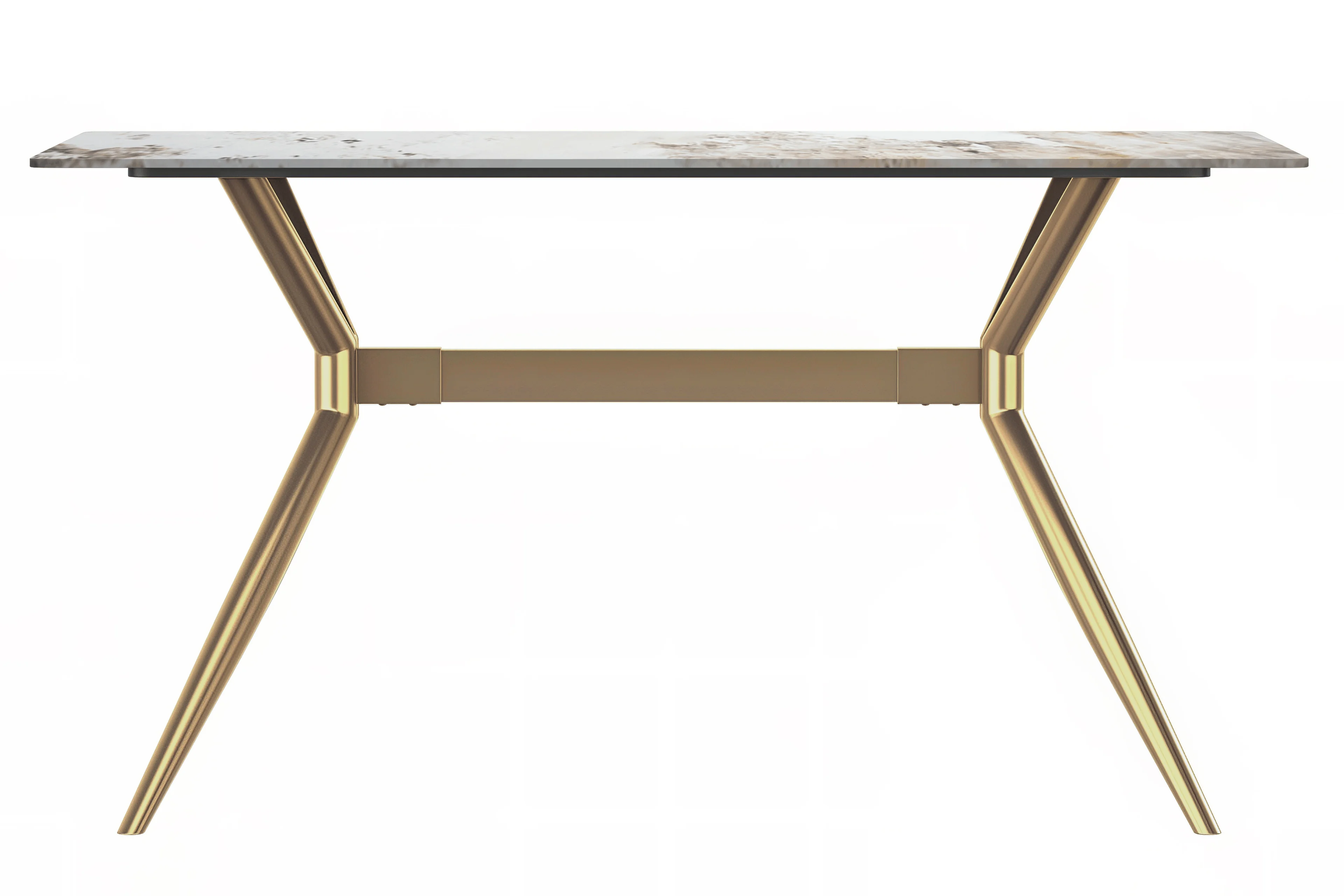 Elega Series Gold Stainless Steel Dining Table 62" With White Grey Sintered Stone Top