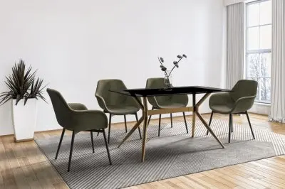 Elega Series Gold Stainless Steel Dining Table 62" With Clear Glass Top