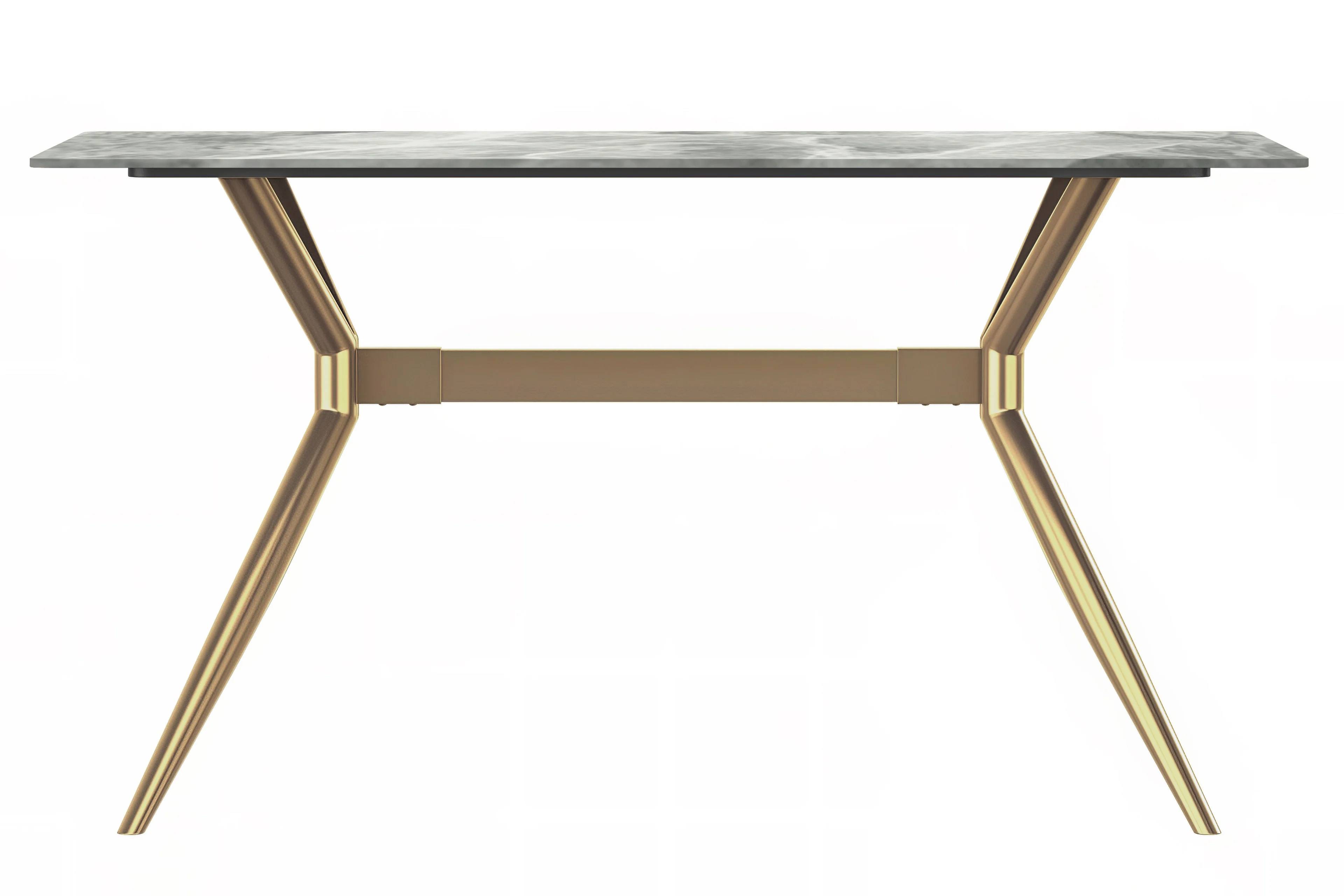 Elega Series Gold Stainless Steel Dining Table 62" With Light Grey Sintered Stone Top