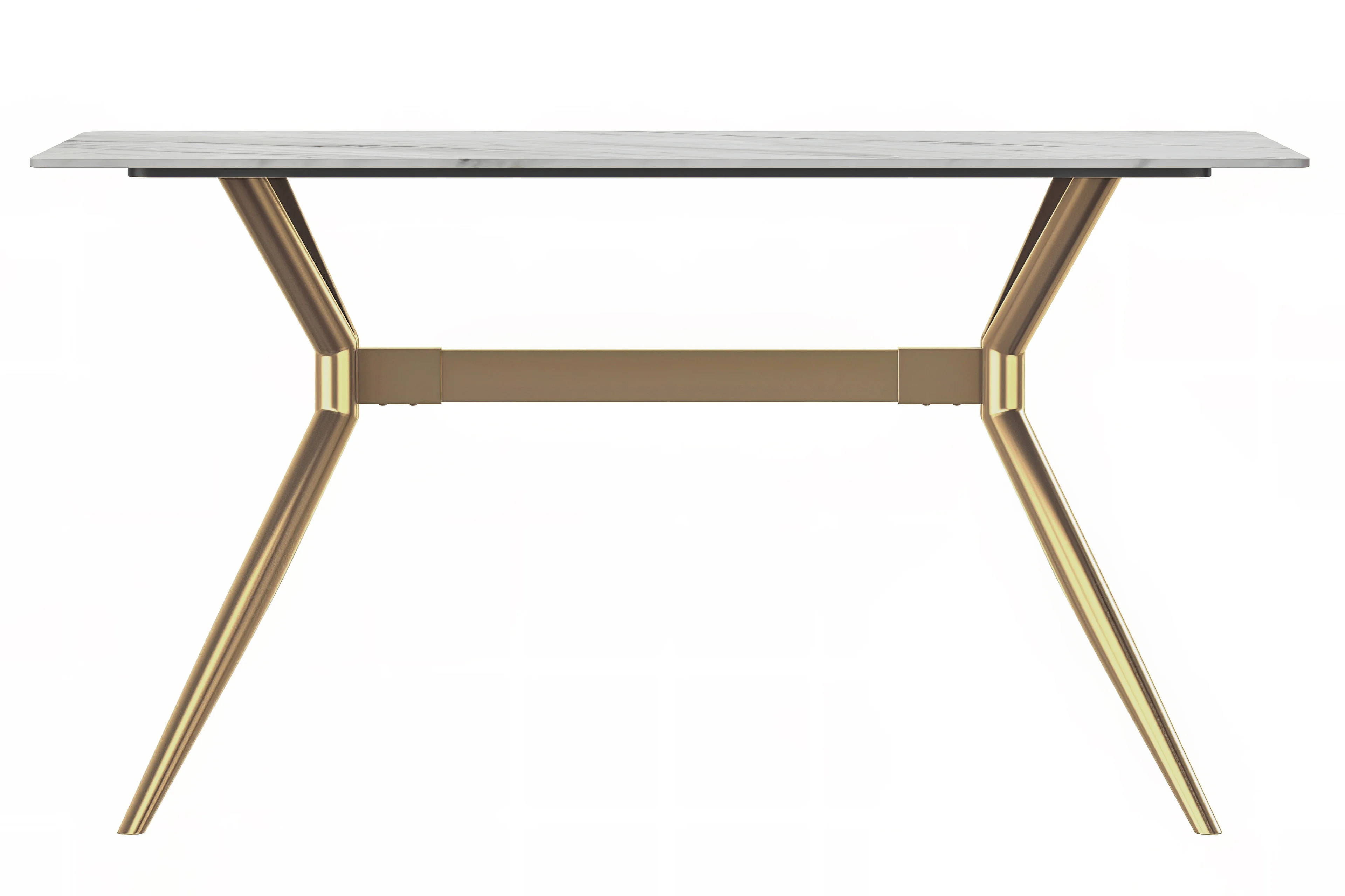 Elega Series Gold Stainless Steel Dining Table 62" With White Sintered Stone Top