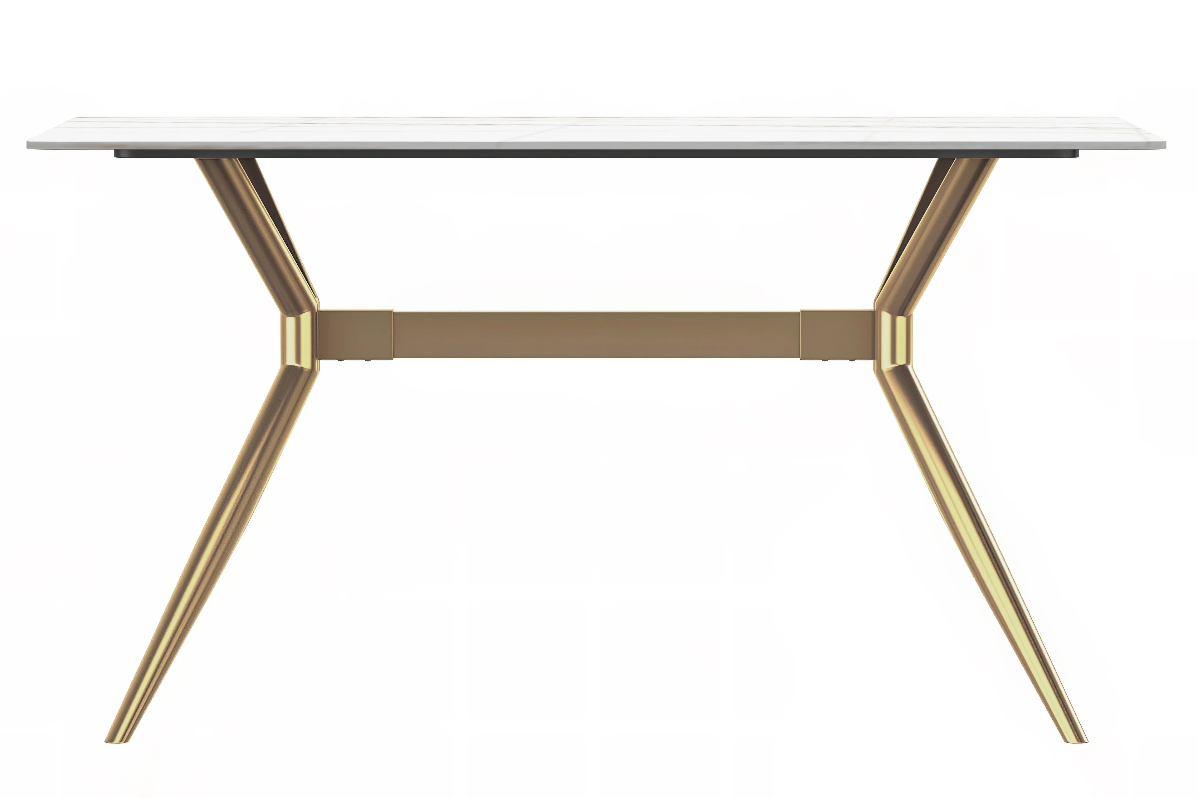 Elega Series Gold Stainless Steel Dining Table 62" With White/Gold Sintered Stone Top