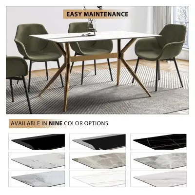 Elega Series Gold Stainless Steel Dining Table 62" With White/Gold Sintered Stone Top