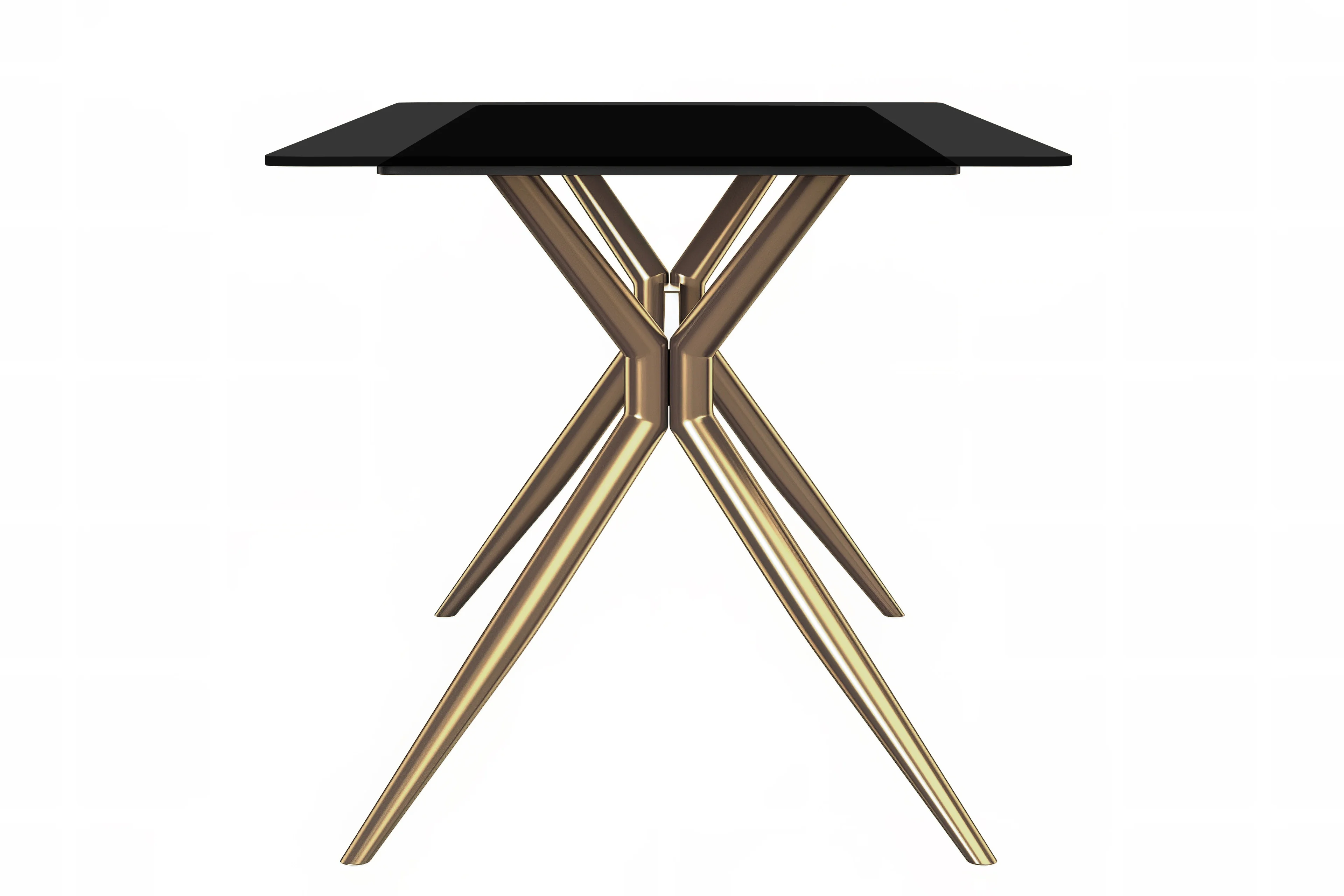 Elega Series Gold Stainless Steel Dining Table 71" With Black Glass Top