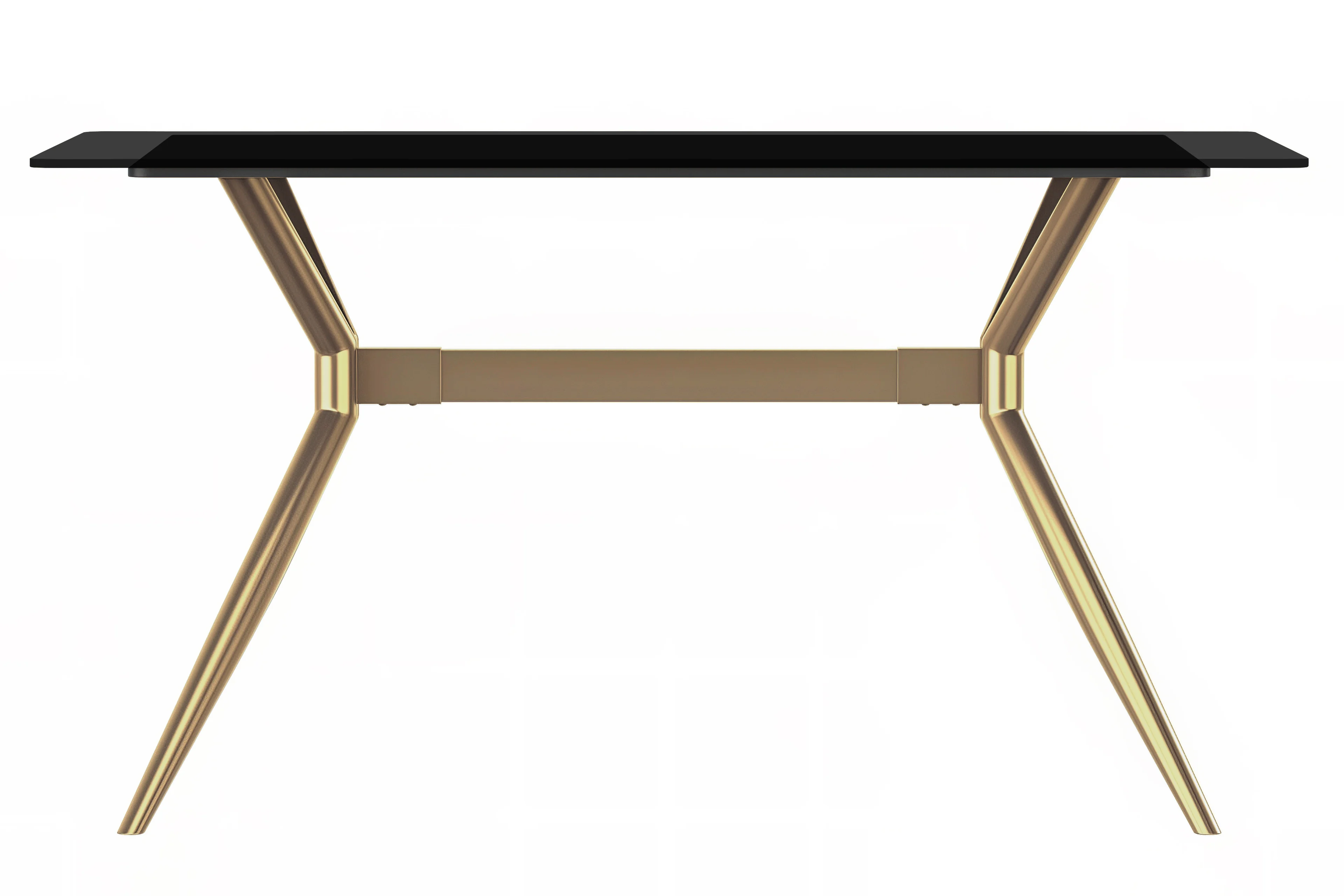 Elega Series Gold Stainless Steel Dining Table 71" With Black Glass Top