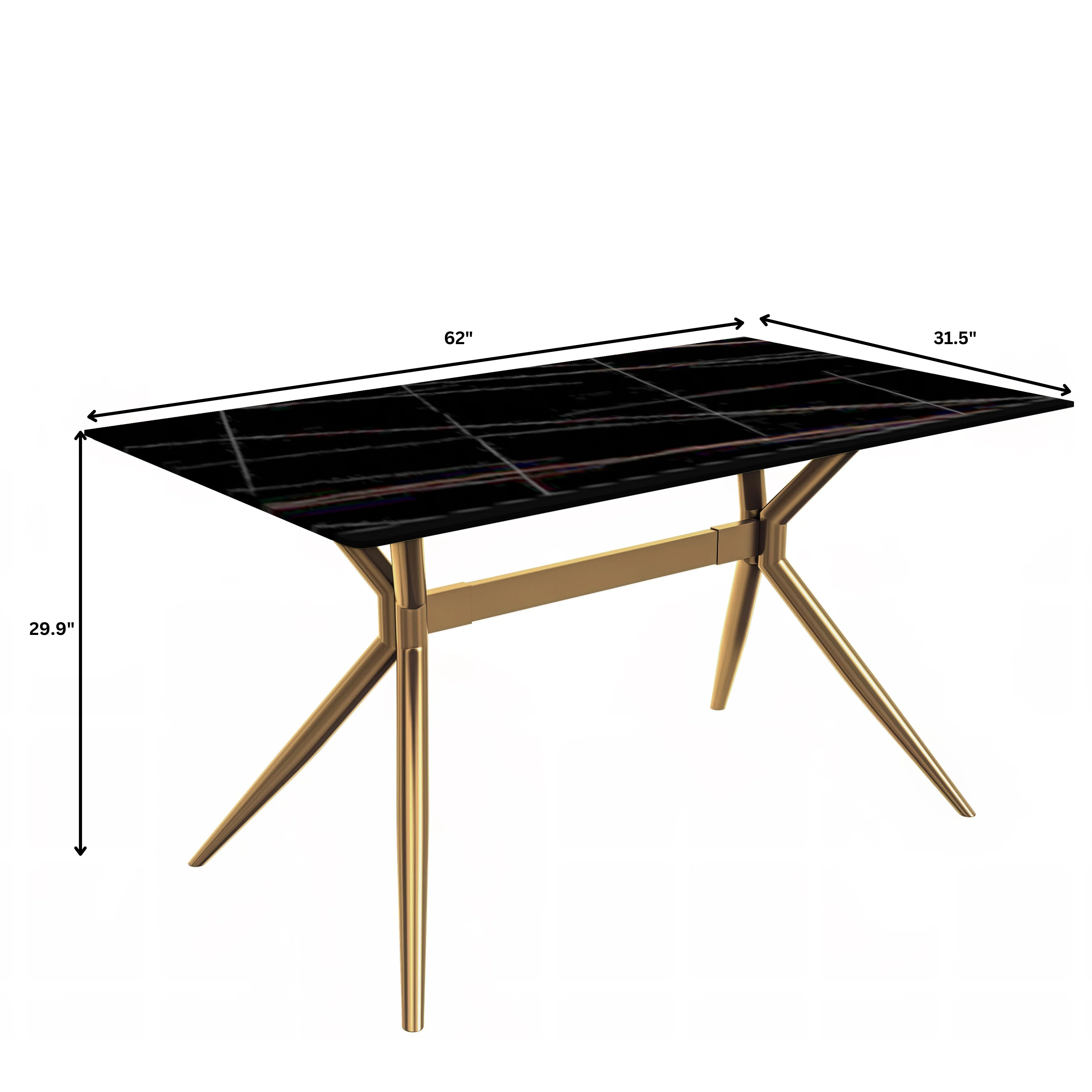 Elega Series Gold Stainless Steel Dining Table 71" With Black/Gold Sintered Stone Top