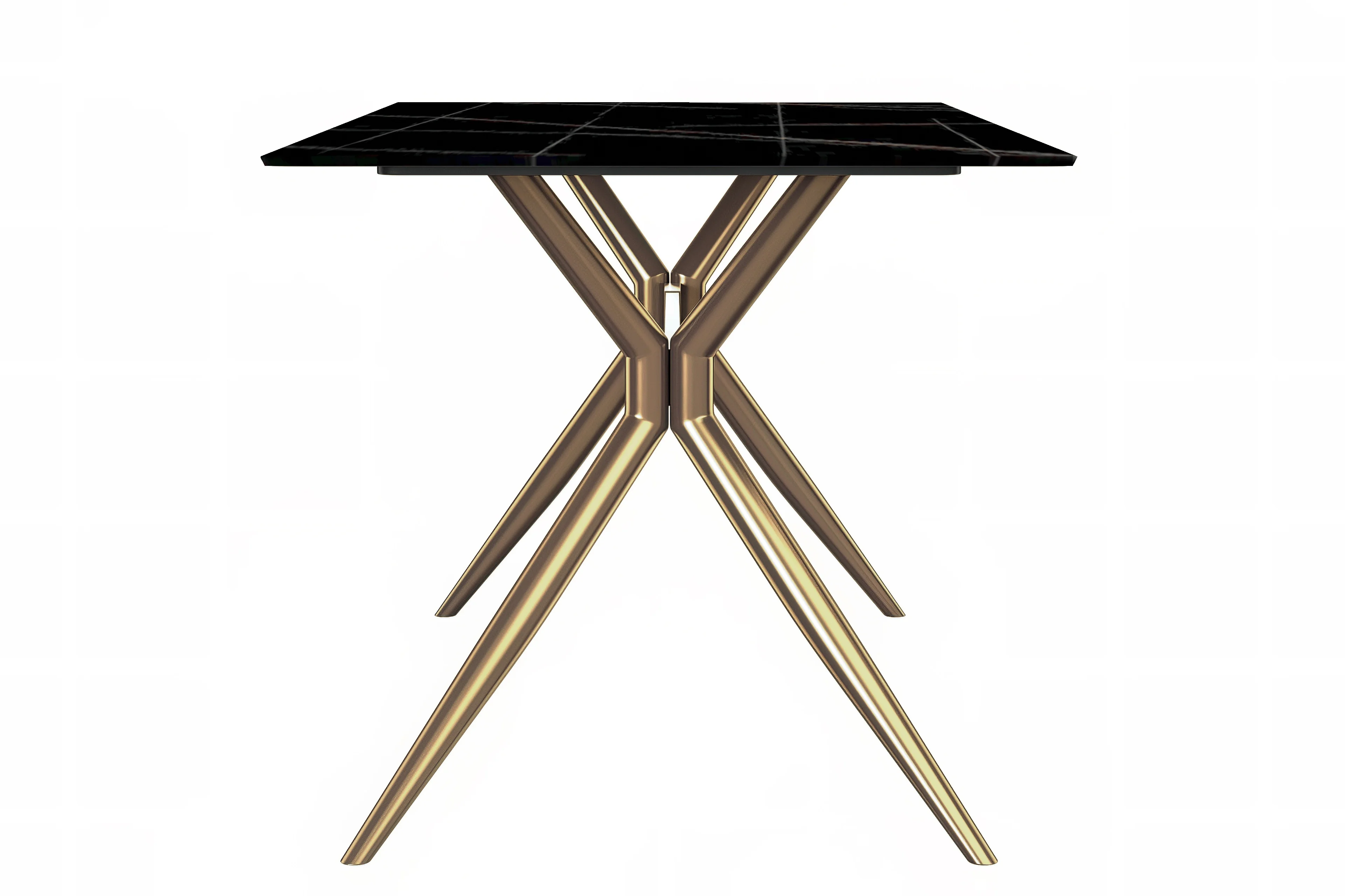 Elega Series Gold Stainless Steel Dining Table 71" With Black/Gold Sintered Stone Top