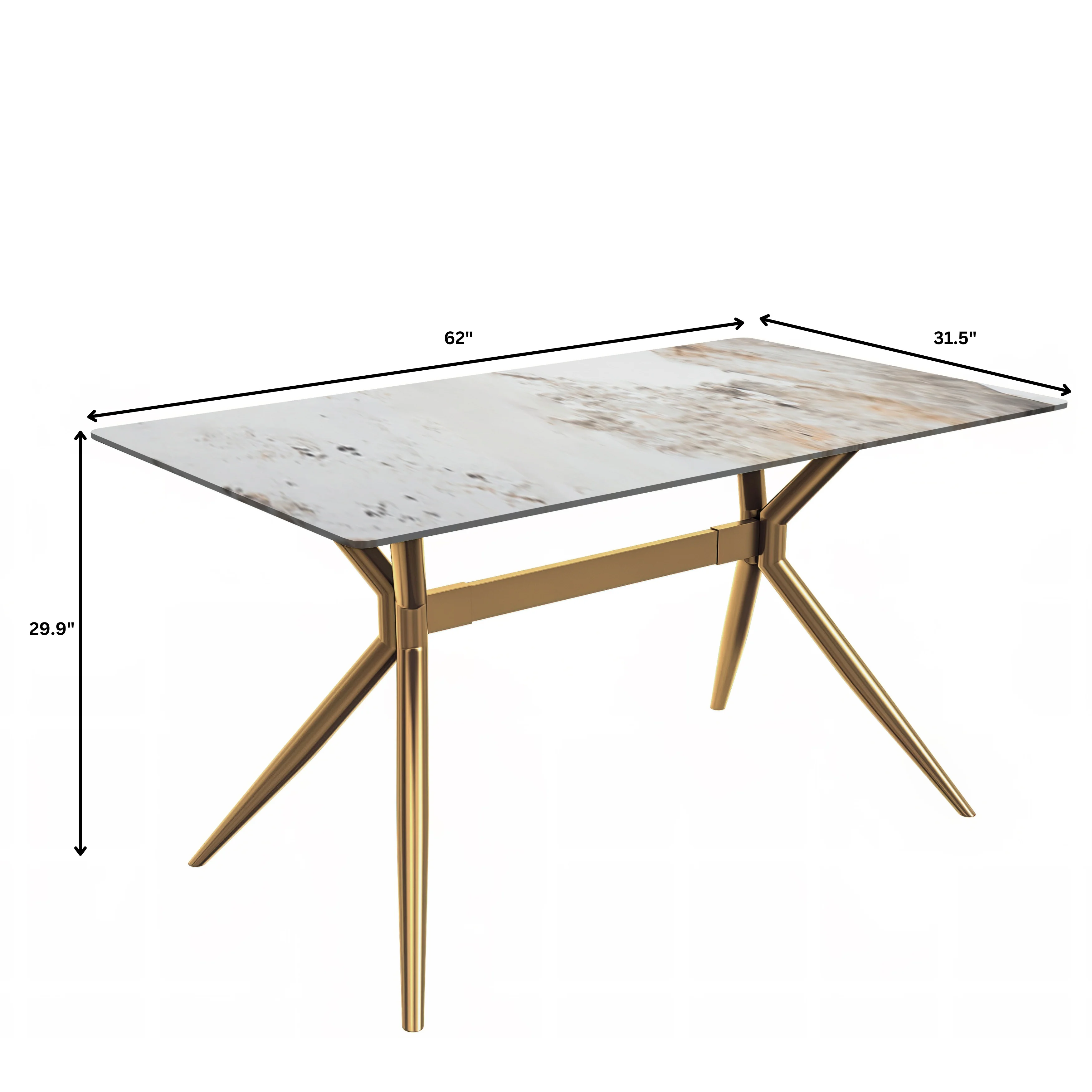 Elega Series Gold Stainless Steel Dining Table 71" With White Grey Sintered Stone Top