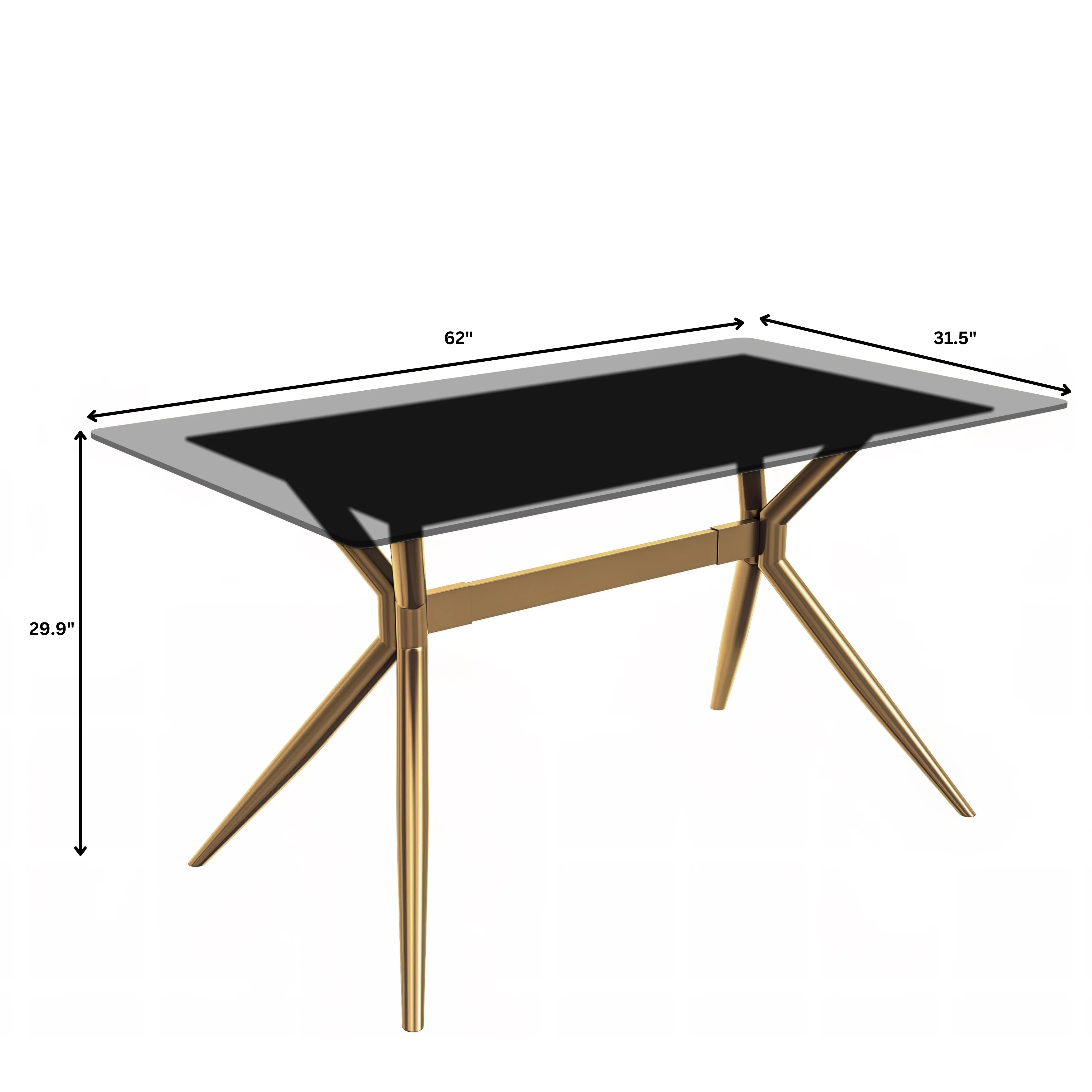 Elega Series Gold Stainless Steel Dining Table 71" With Clear Glass Top