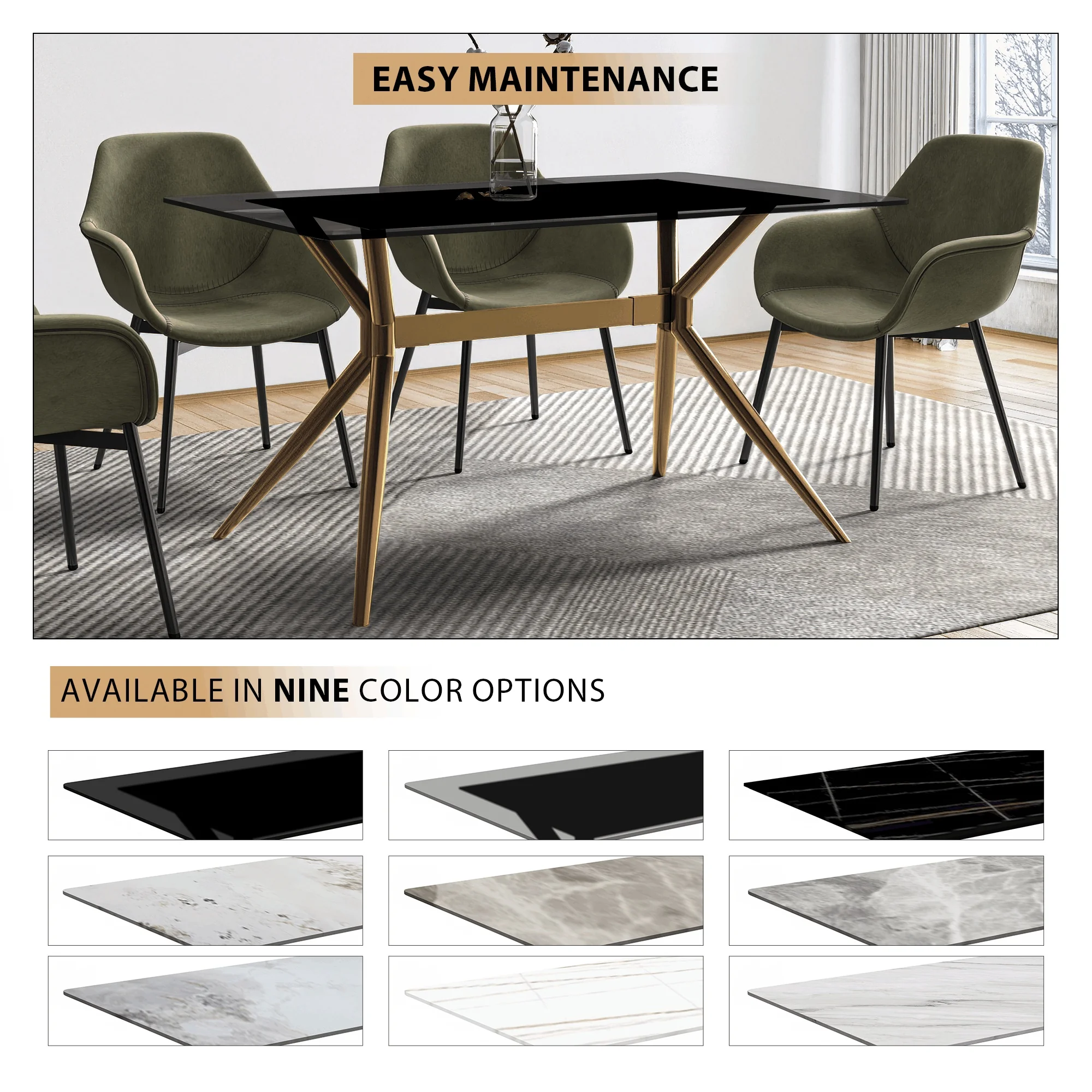 Elega Series Gold Stainless Steel Dining Table 71" With Clear Glass Top