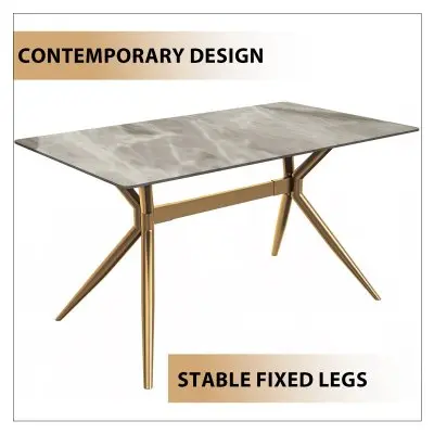 Elega Series Gold Stainless Steel Dining Table 71" With Deep Grey Sintered Stone Top