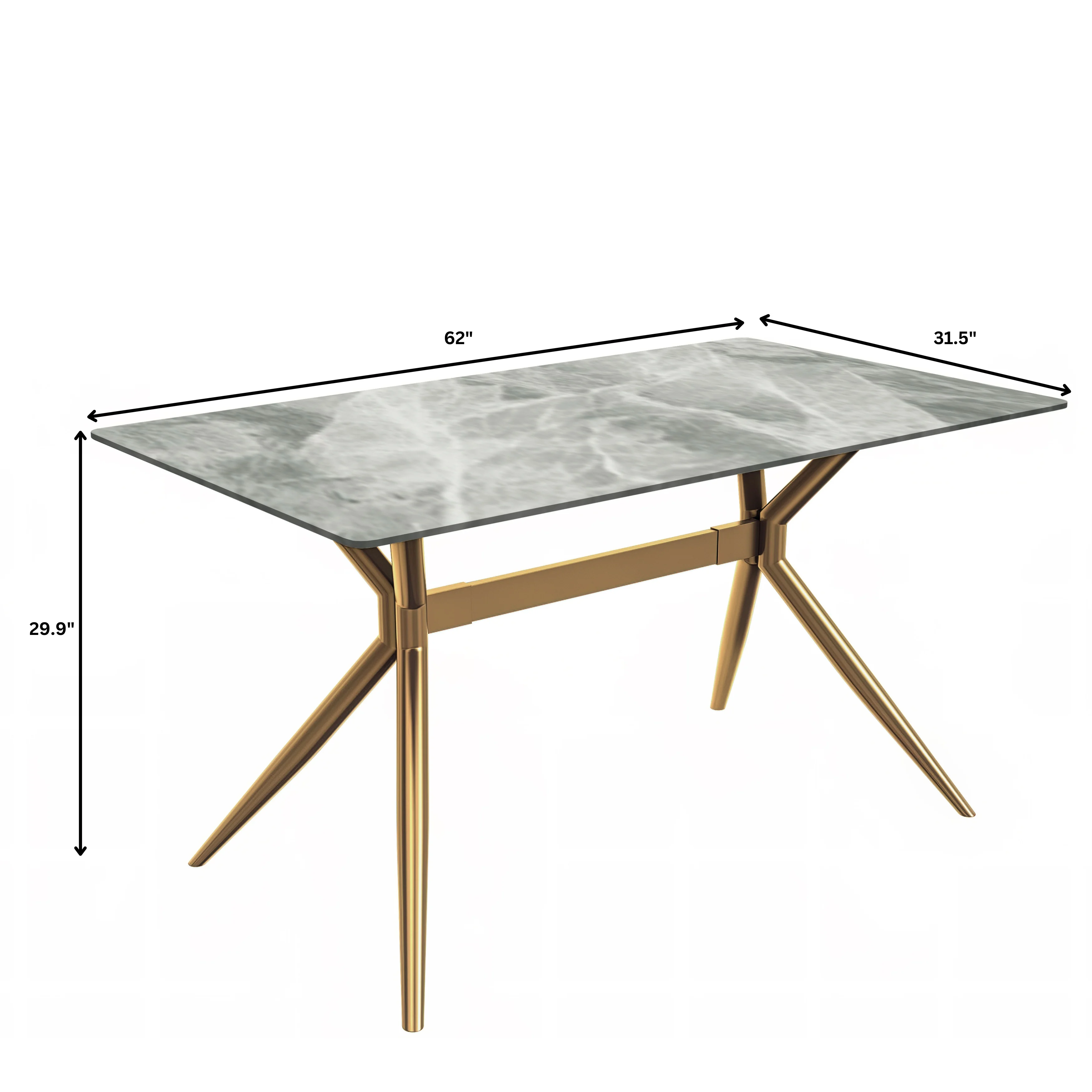 Elega Series Gold Stainless Steel Dining Table 71" With Light Grey Sintered Stone Top