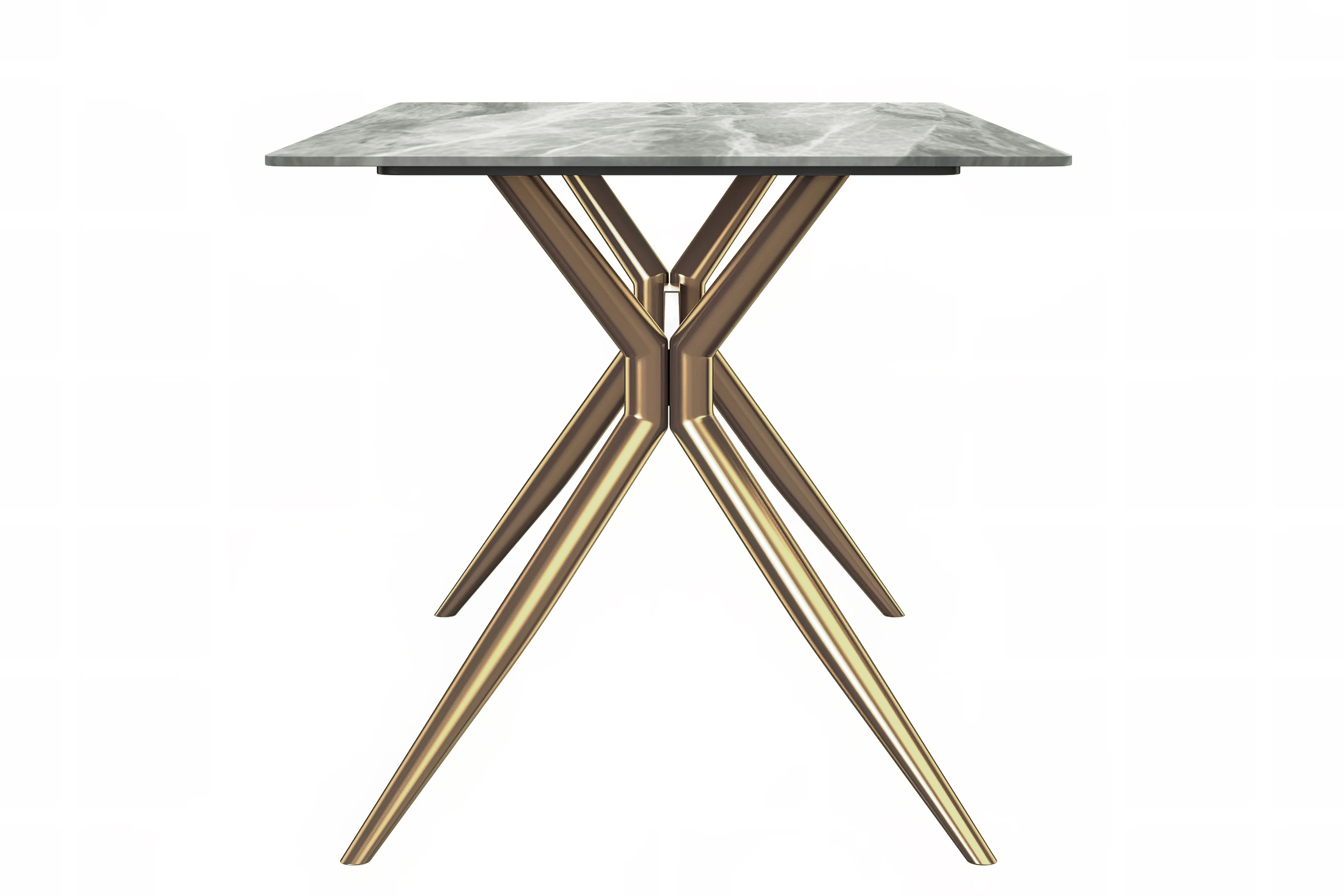 Elega Series Gold Stainless Steel Dining Table 71" With Light Grey Sintered Stone Top