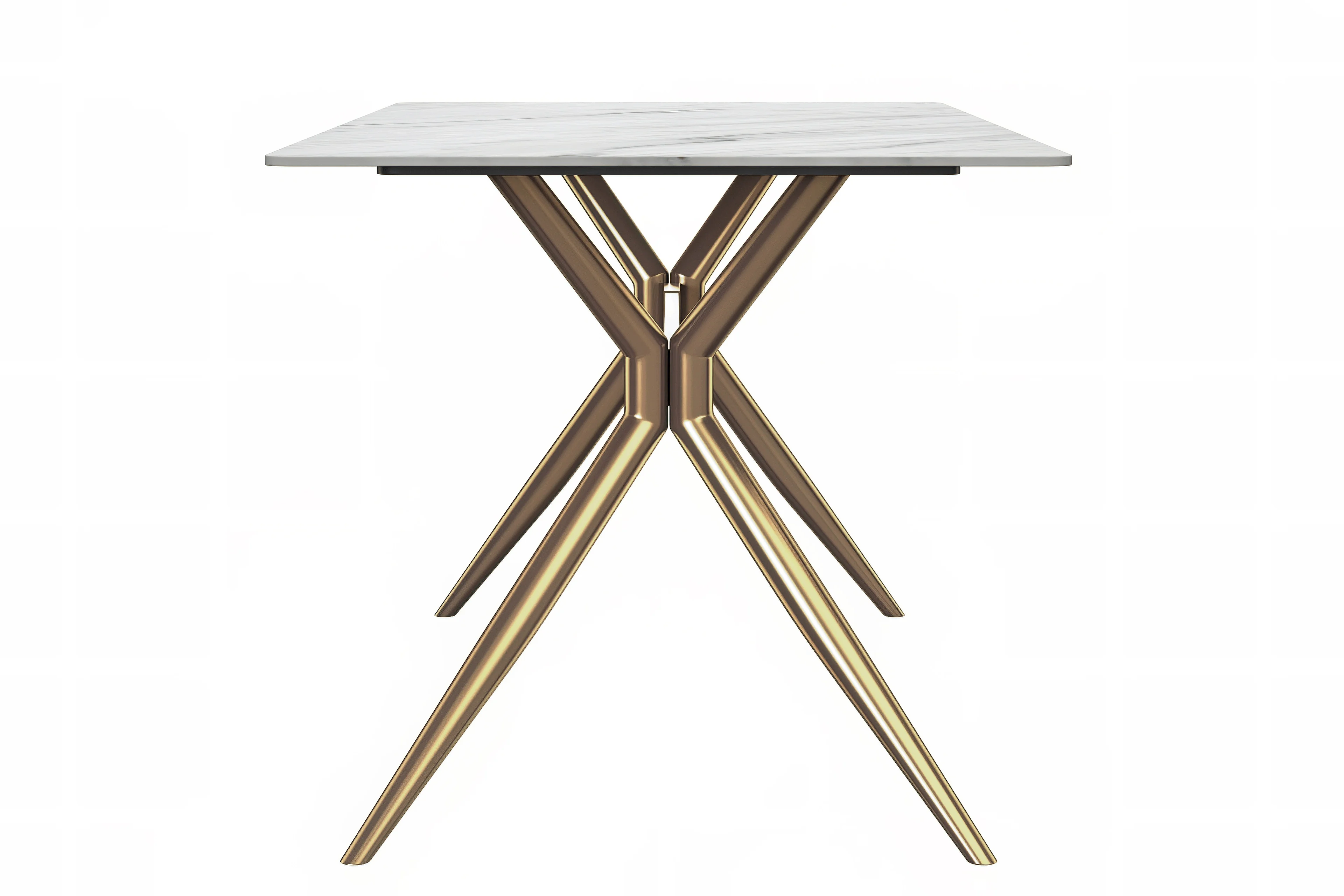 Elega Series Gold Stainless Steel Dining Table 71" With White Sintered Stone Top