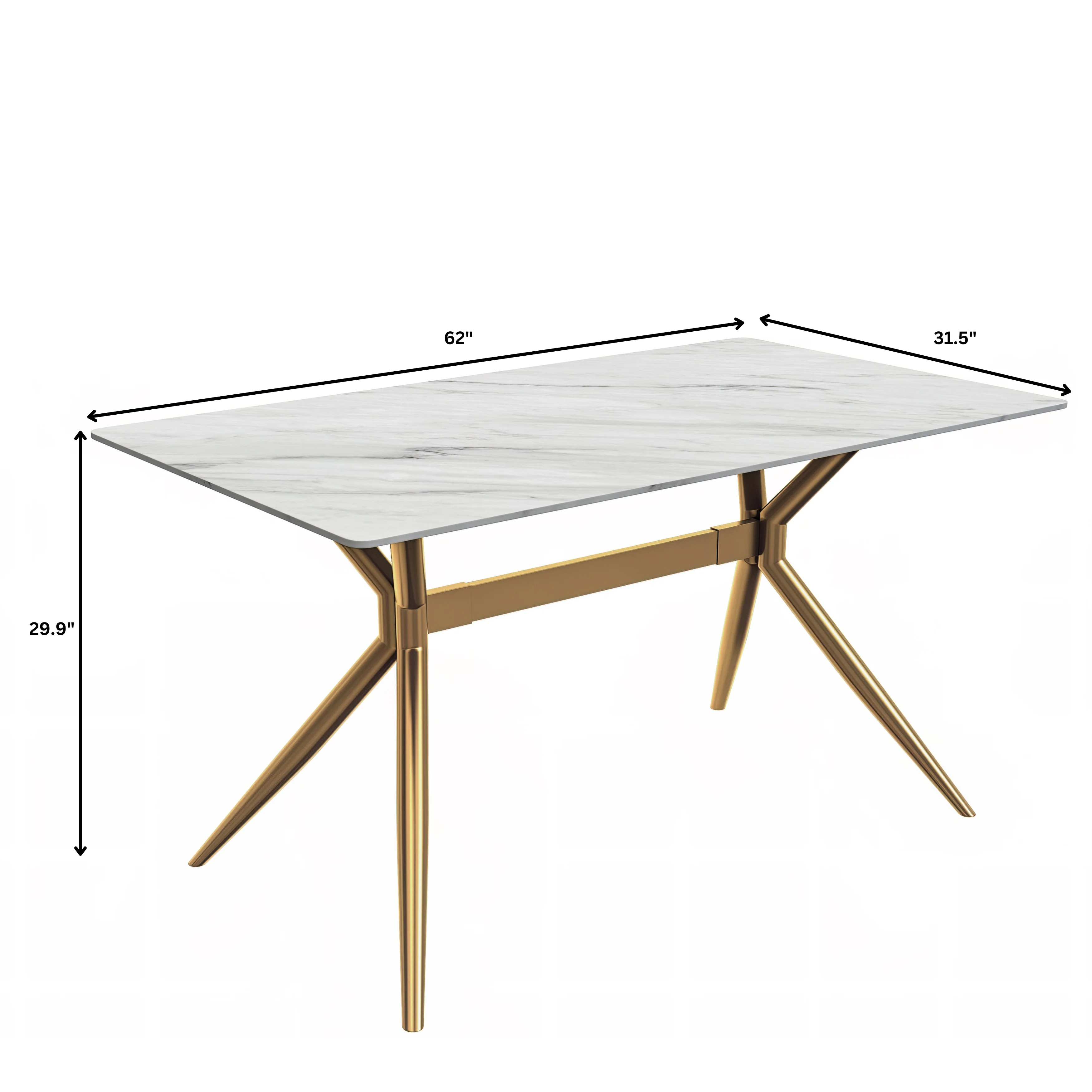 Elega Series Gold Stainless Steel Dining Table 71" With White Sintered Stone Top